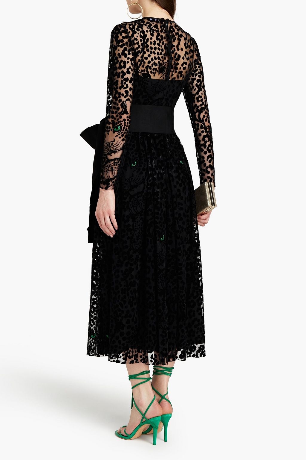 REDVALENTINO Belted flocked tulle midi dress