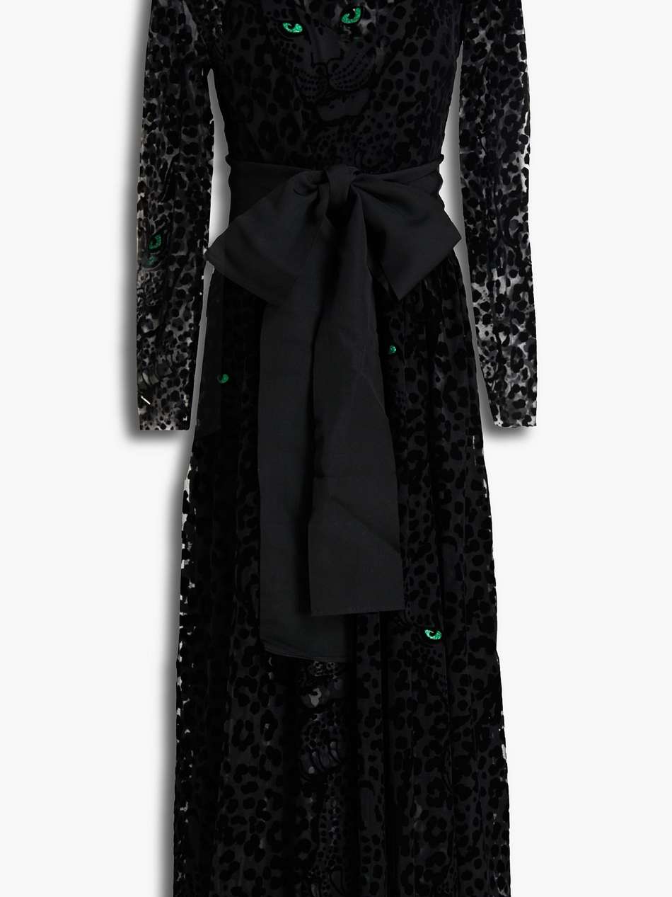 belted flocked tulle midi dress