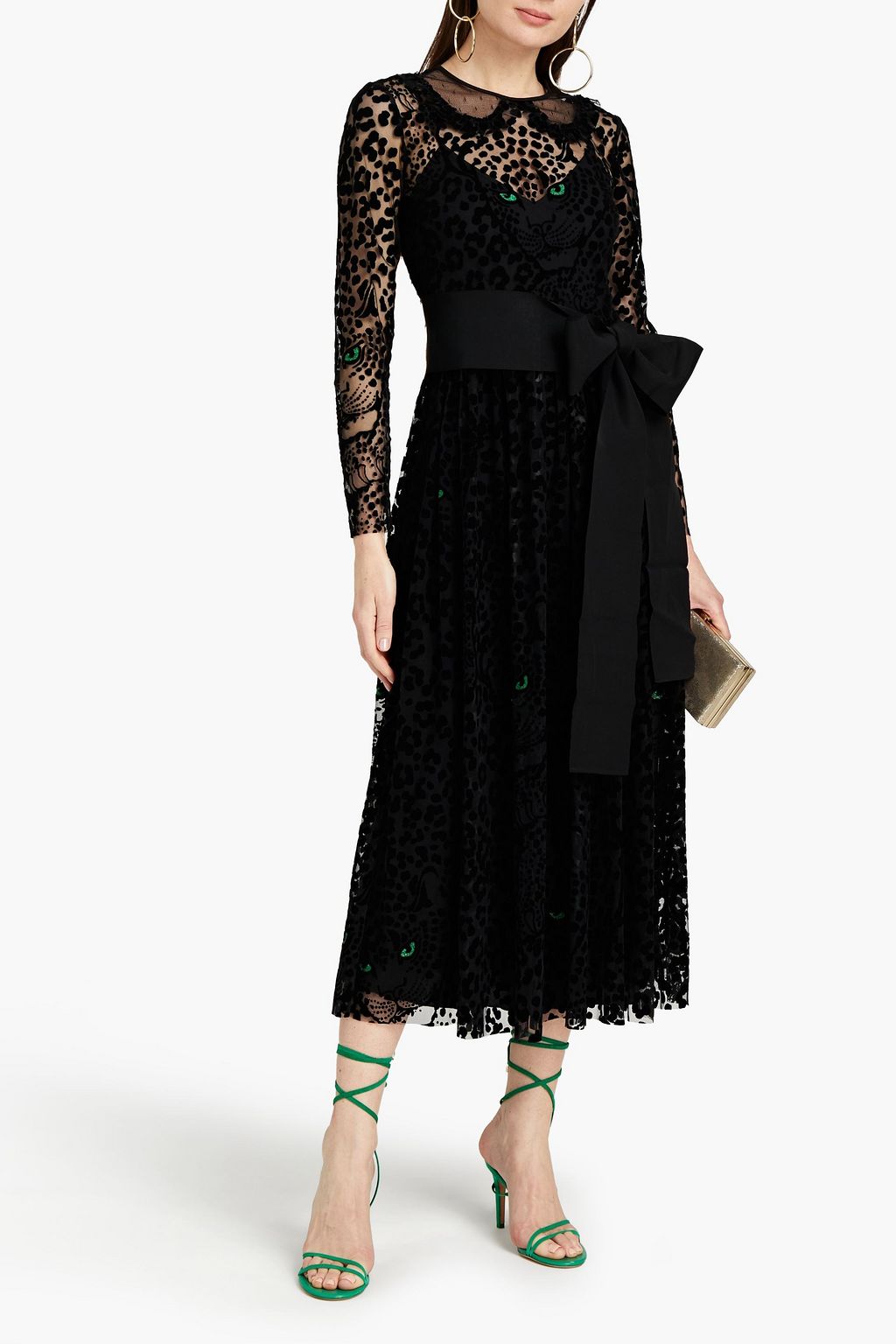 REDVALENTINO Belted flocked tulle midi dress