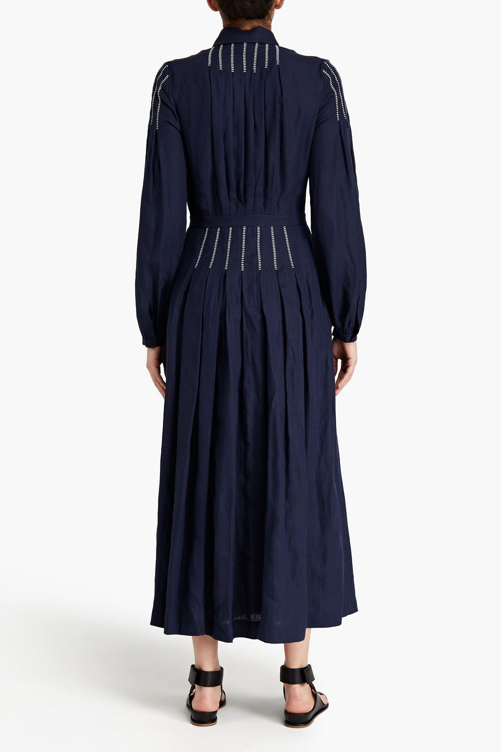 GABRIELA HEARST Watkins embroidered pleated linen midi shirt dress