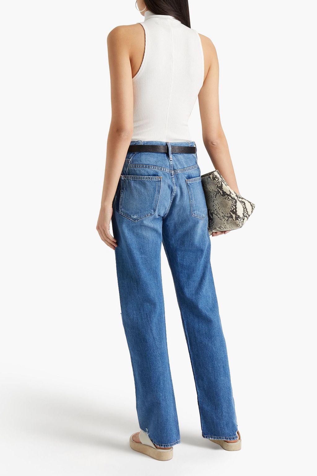 IMAAN X FRAME Distressed high-rise straight-leg jeans