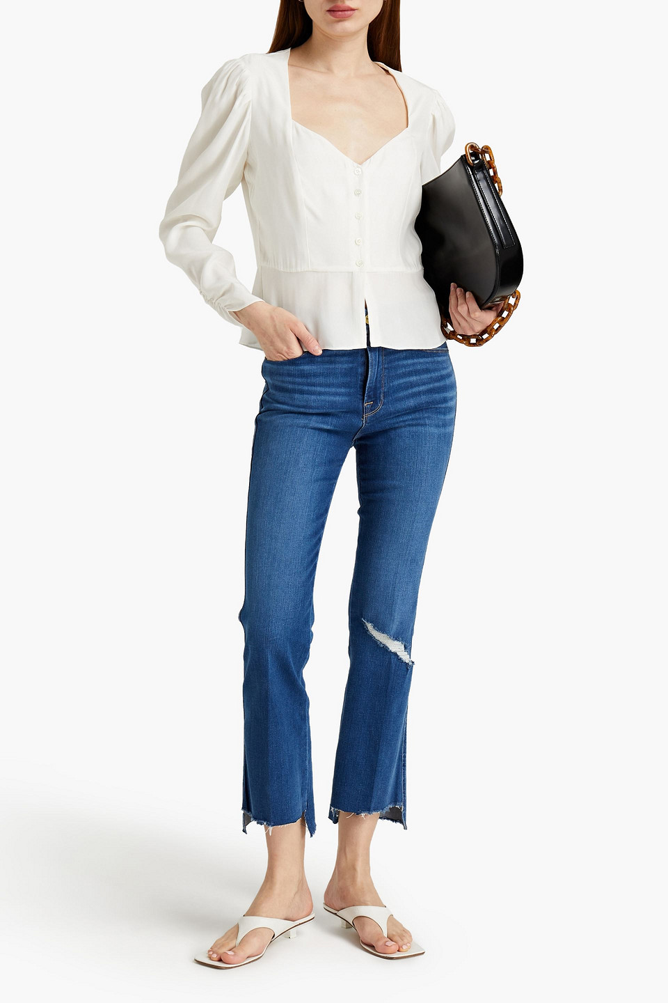  Frame - Geraffte Bluse Aus Seidensatin Mit Schößchen - Weiß - L 