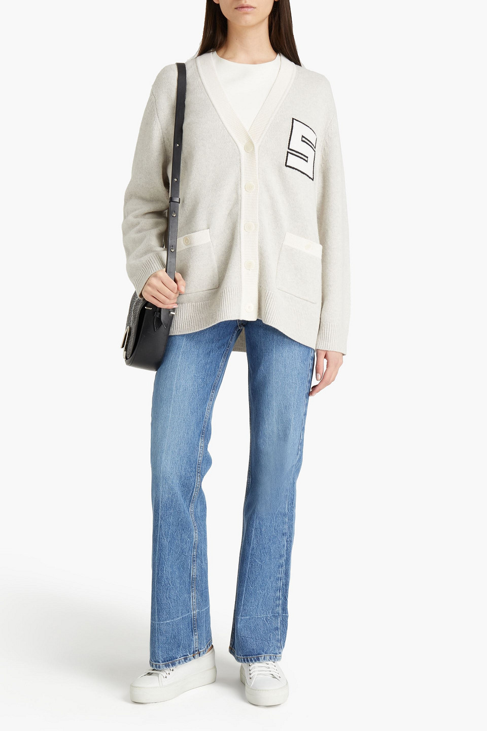 Sandro Cluby Intarsia-trimmed Wool Cardigan In Grey