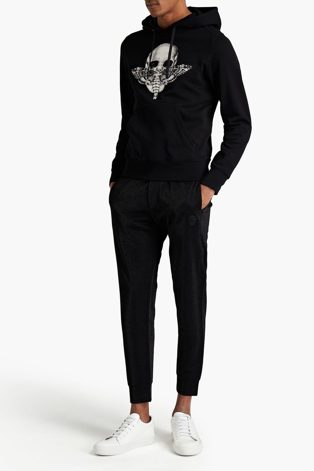 MCQUEEN Appliquéd metallic jersey sweatpants