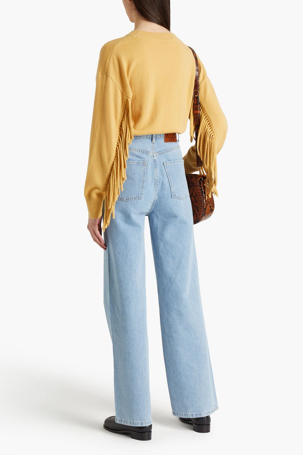 SANDRO Paprika fringed wool and cashmere-blend sweater