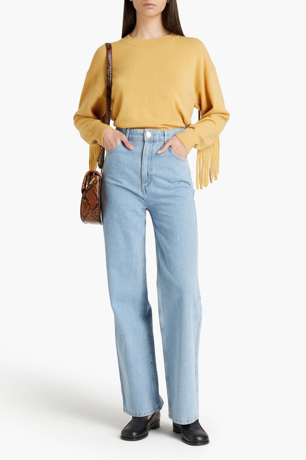SANDRO Paprika fringed wool and cashmere-blend sweater