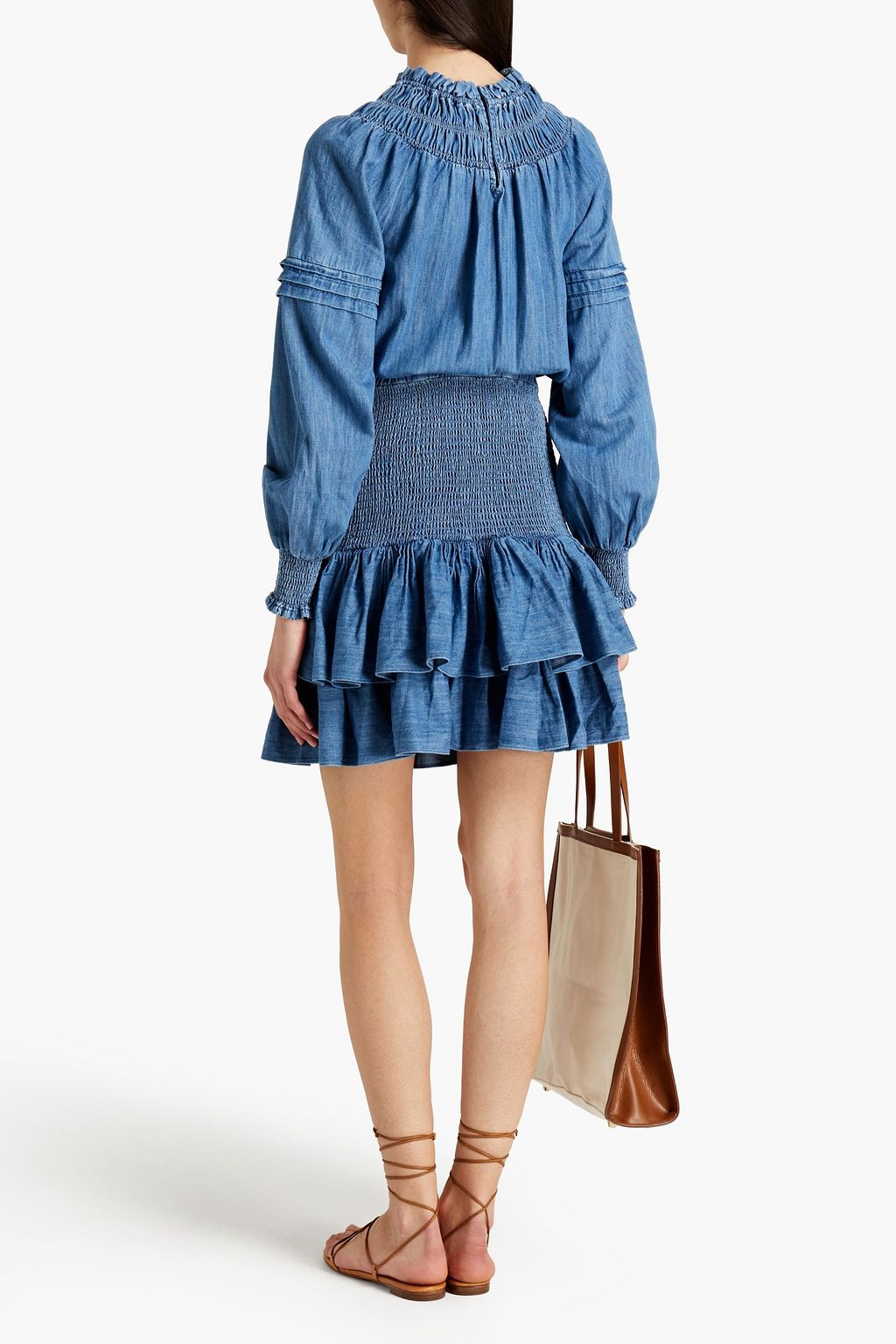 MICHAEL MICHAEL KORS Shirred cotton-chambray mini dress