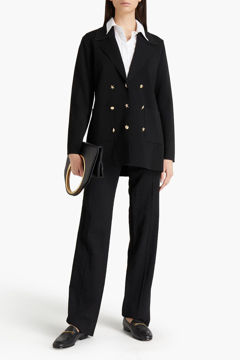 Sandro Jocelyne Button-embellished Ribbed Jersey Jacket In Black