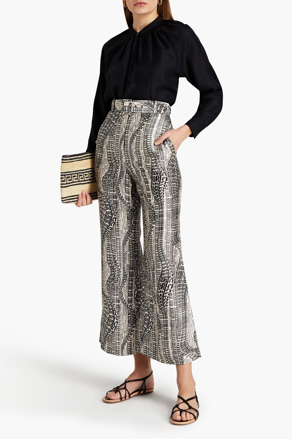 ZIMMERMANN Printed silk-satin kick-flare pants