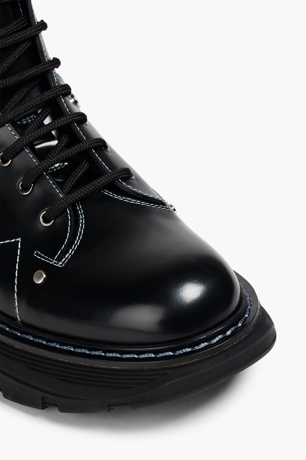 MCQUEEN Studded glossed-leather boots