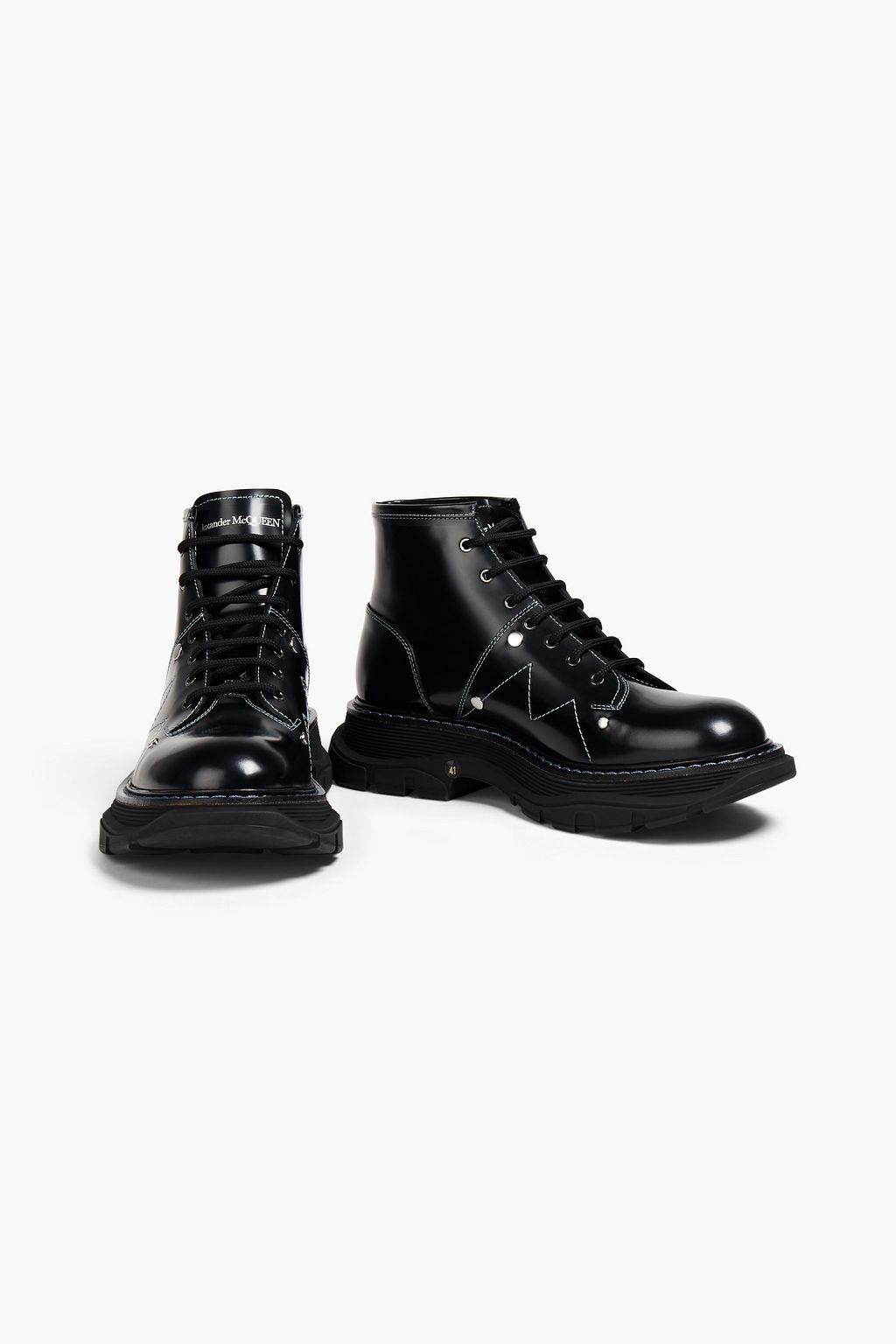 MCQUEEN Studded glossed-leather boots