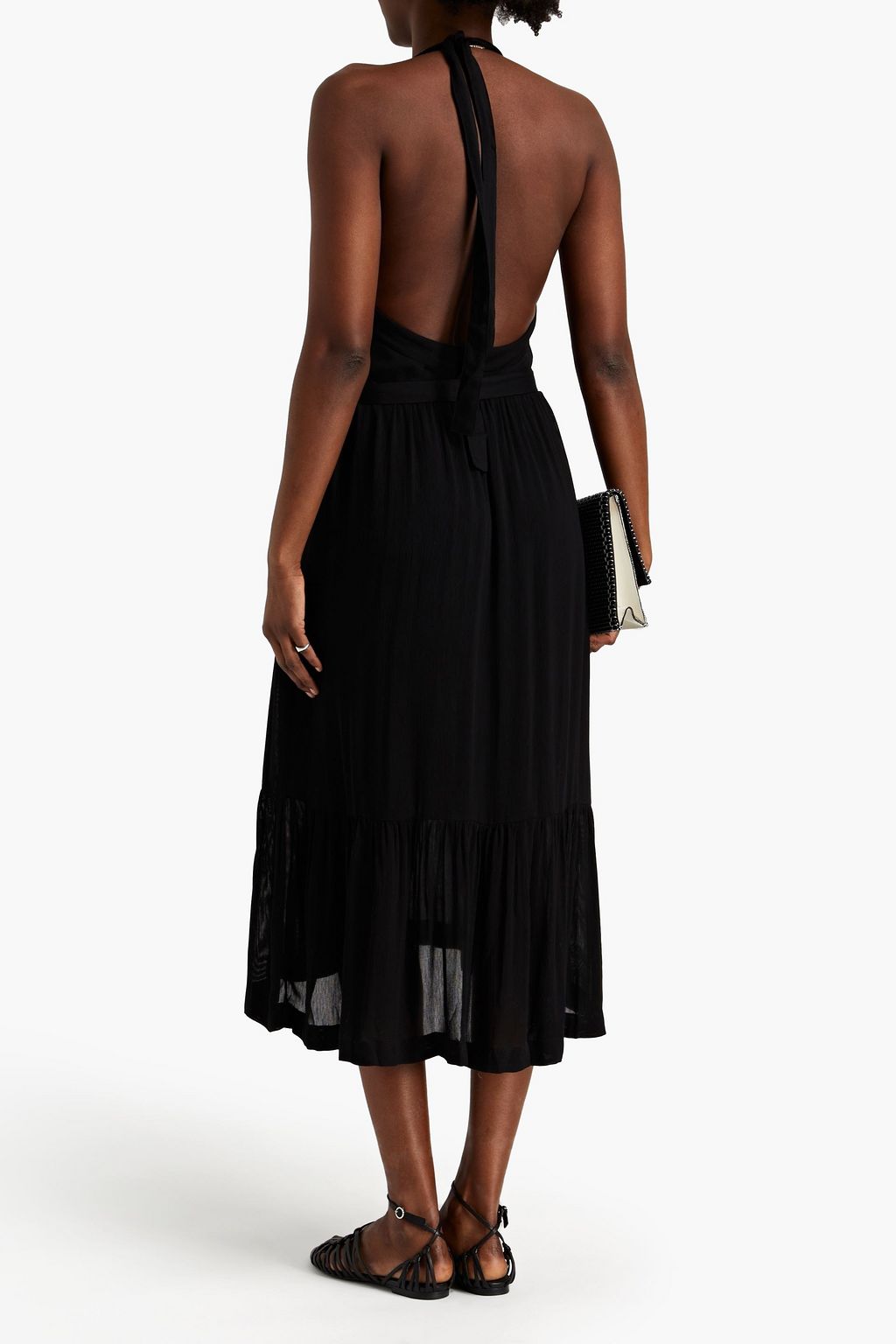 IRO Amadeo belted wrap-effect gauze halterneck midi dress