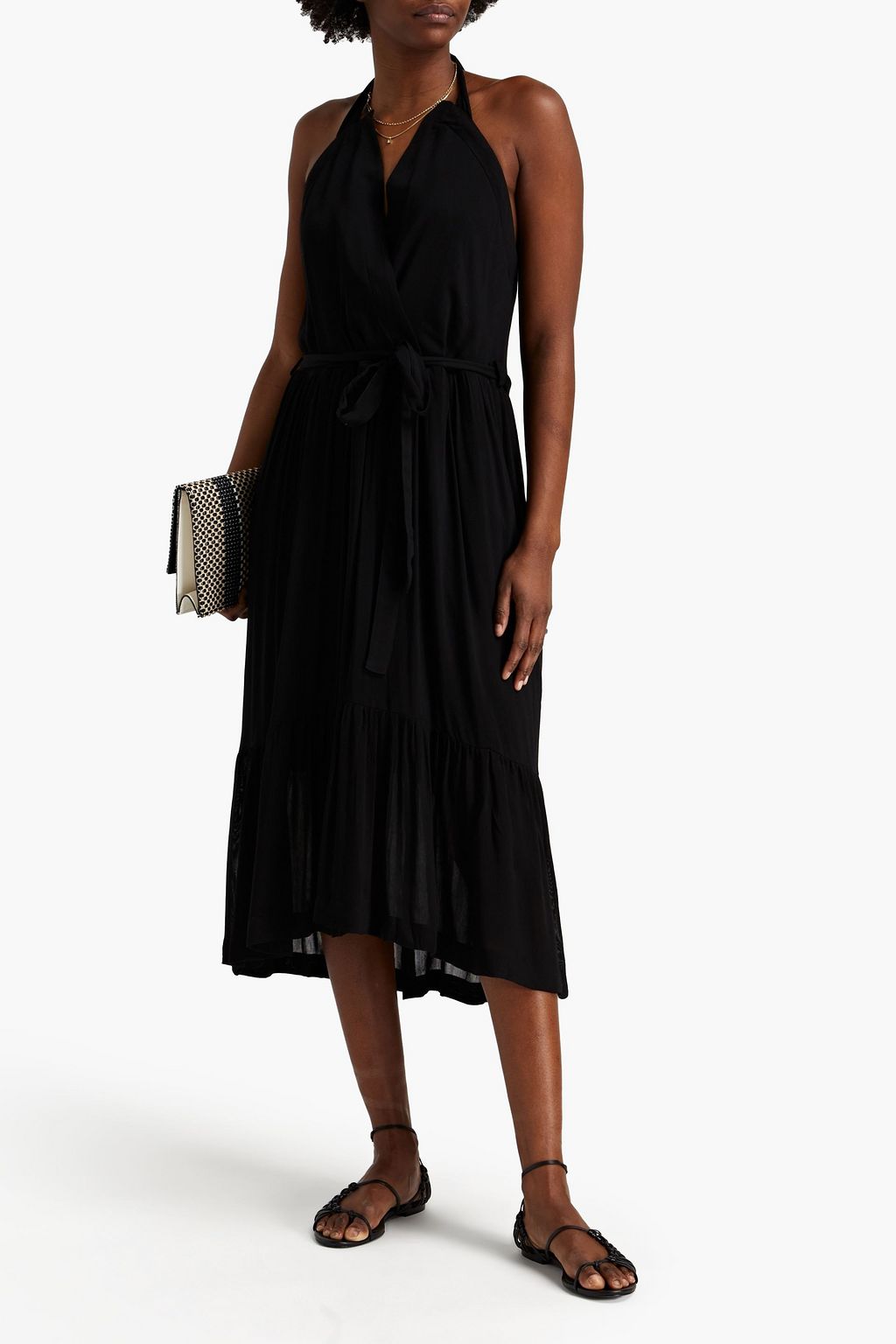 IRO Amadeo belted wrap-effect gauze halterneck midi dress