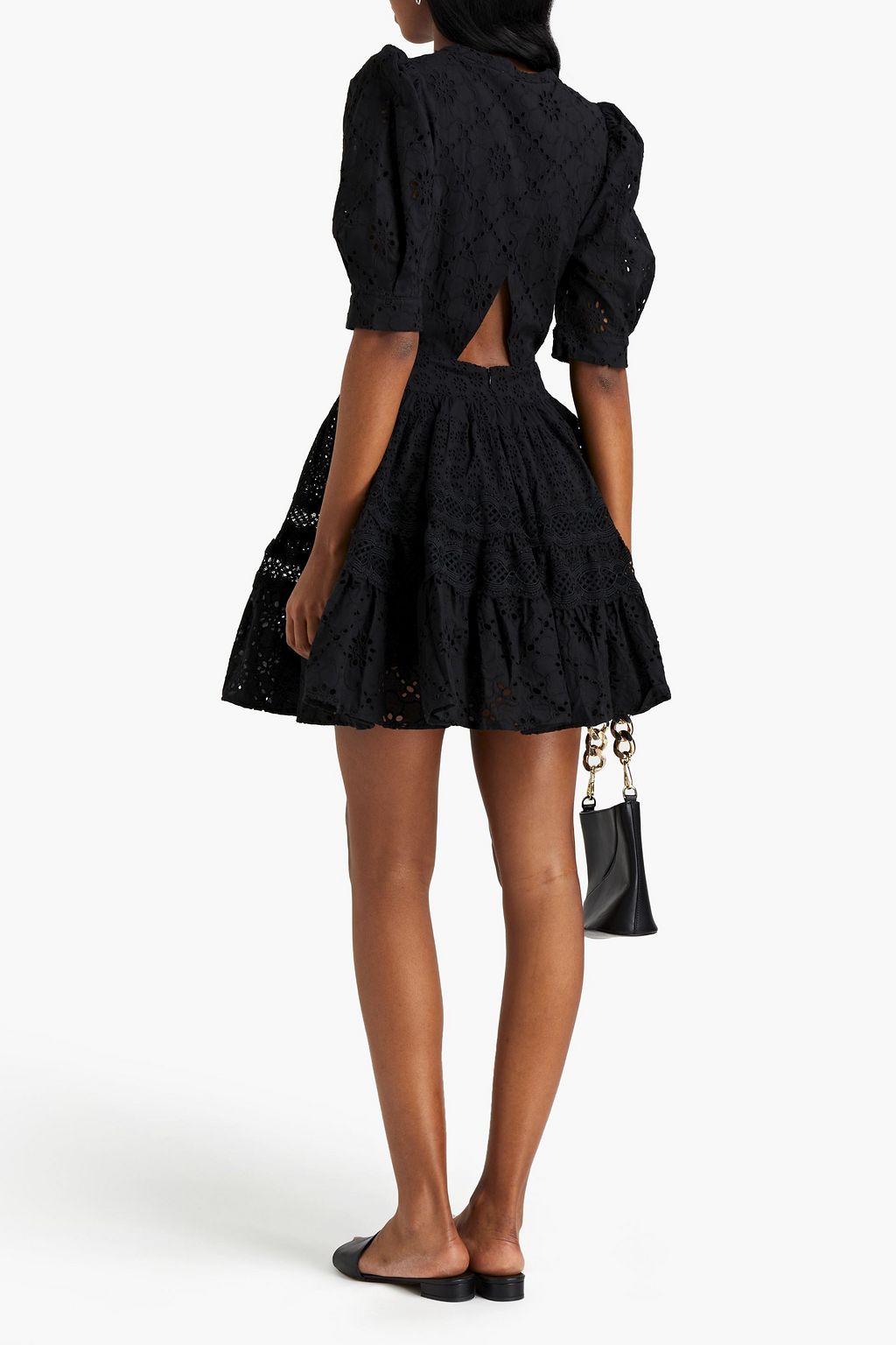 MAJE Cutout gathered broderie anglaise cotton mini dress