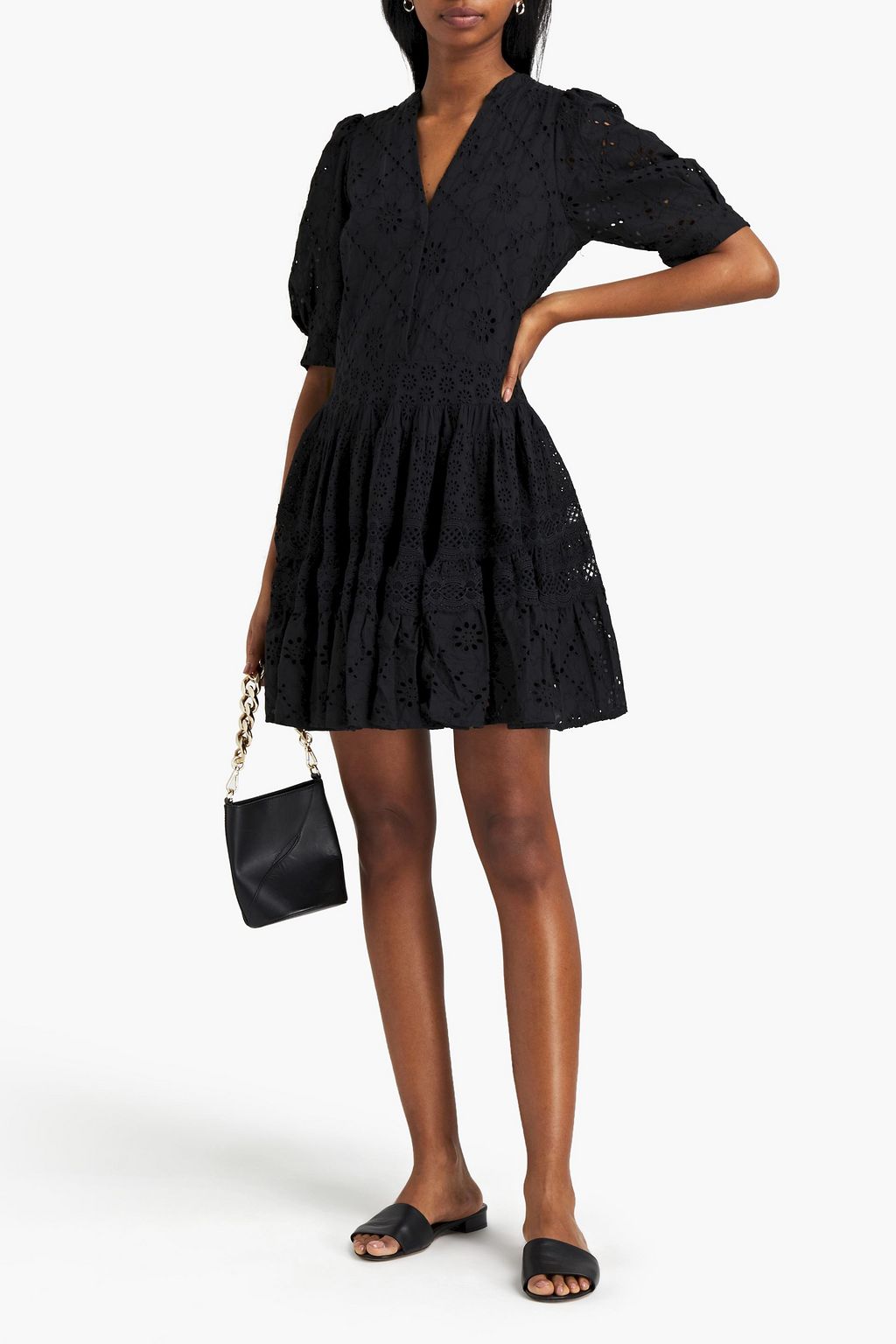 MAJE Cutout gathered broderie anglaise cotton mini dress