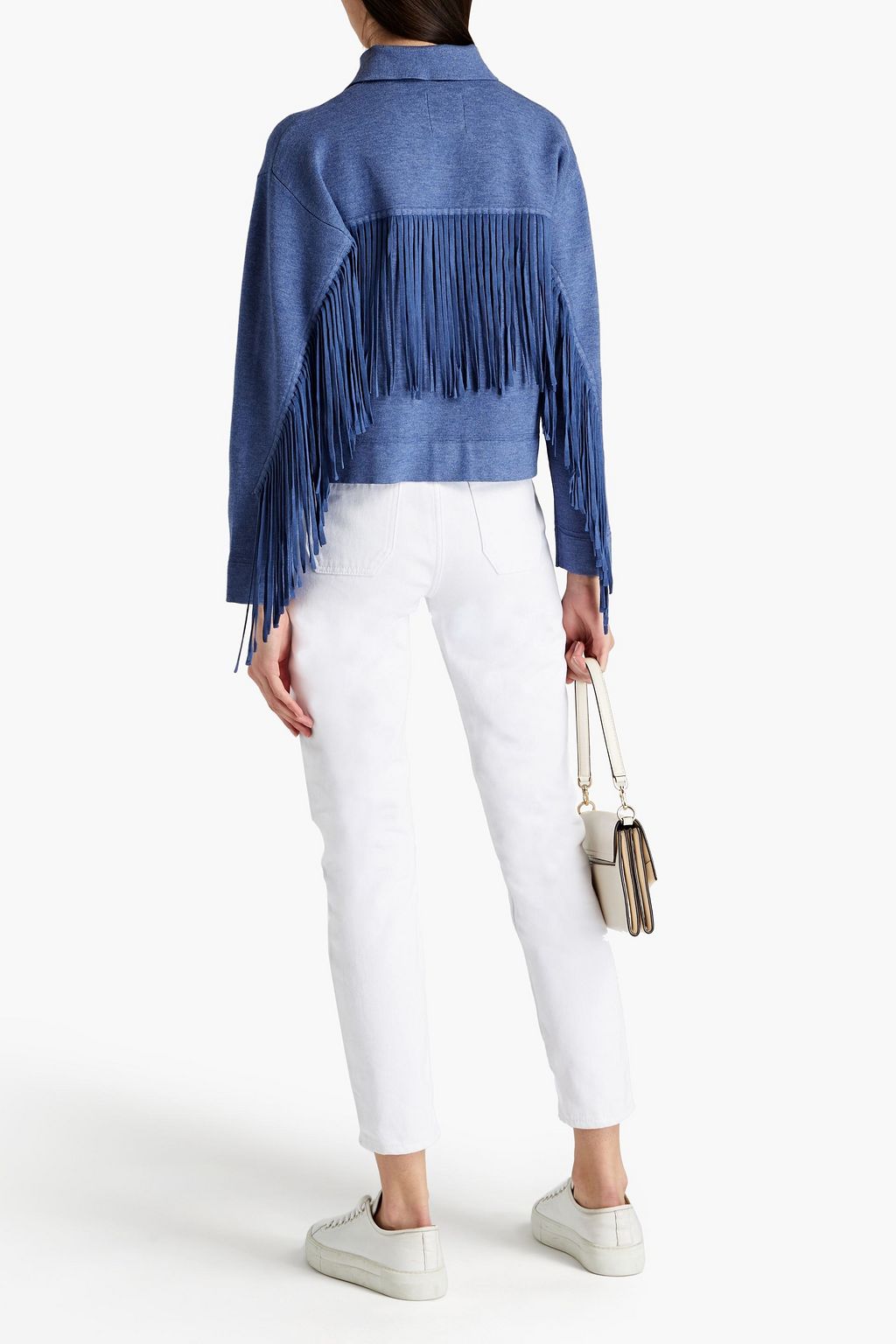 SANDRO Galeth fringed ribbed-knit jacket