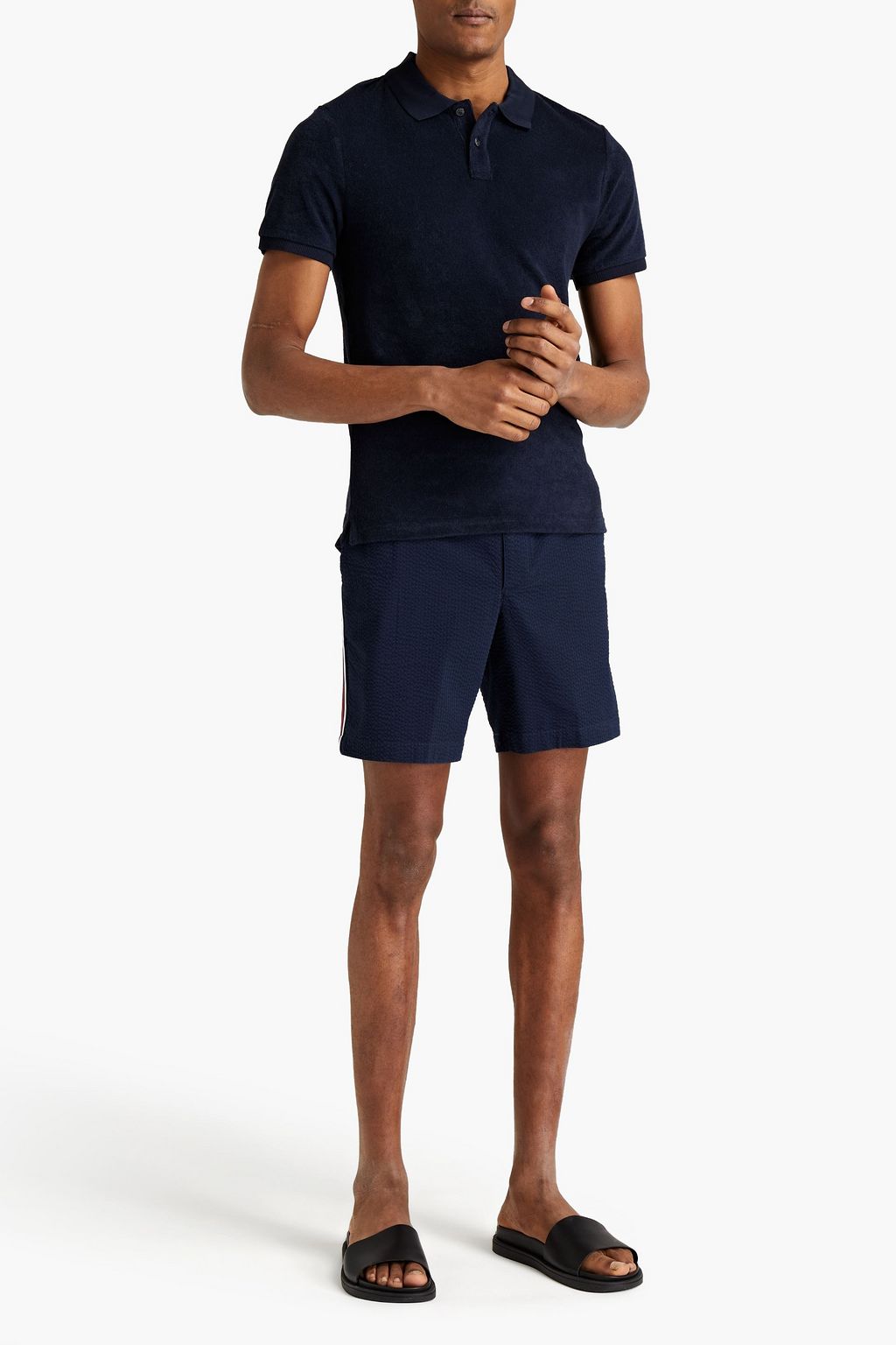 MICHAEL KORS Jacquard-trimmed cotton-blend seersucker shorts
