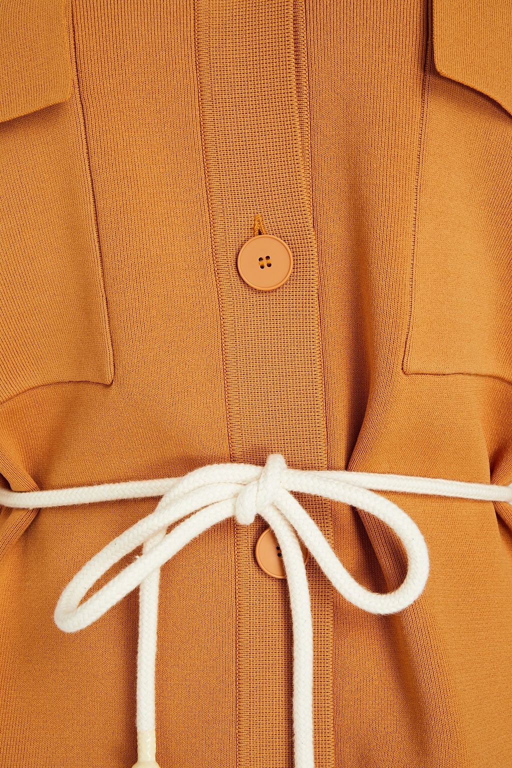 SANDRO Martine belted ribbed-knit shirt