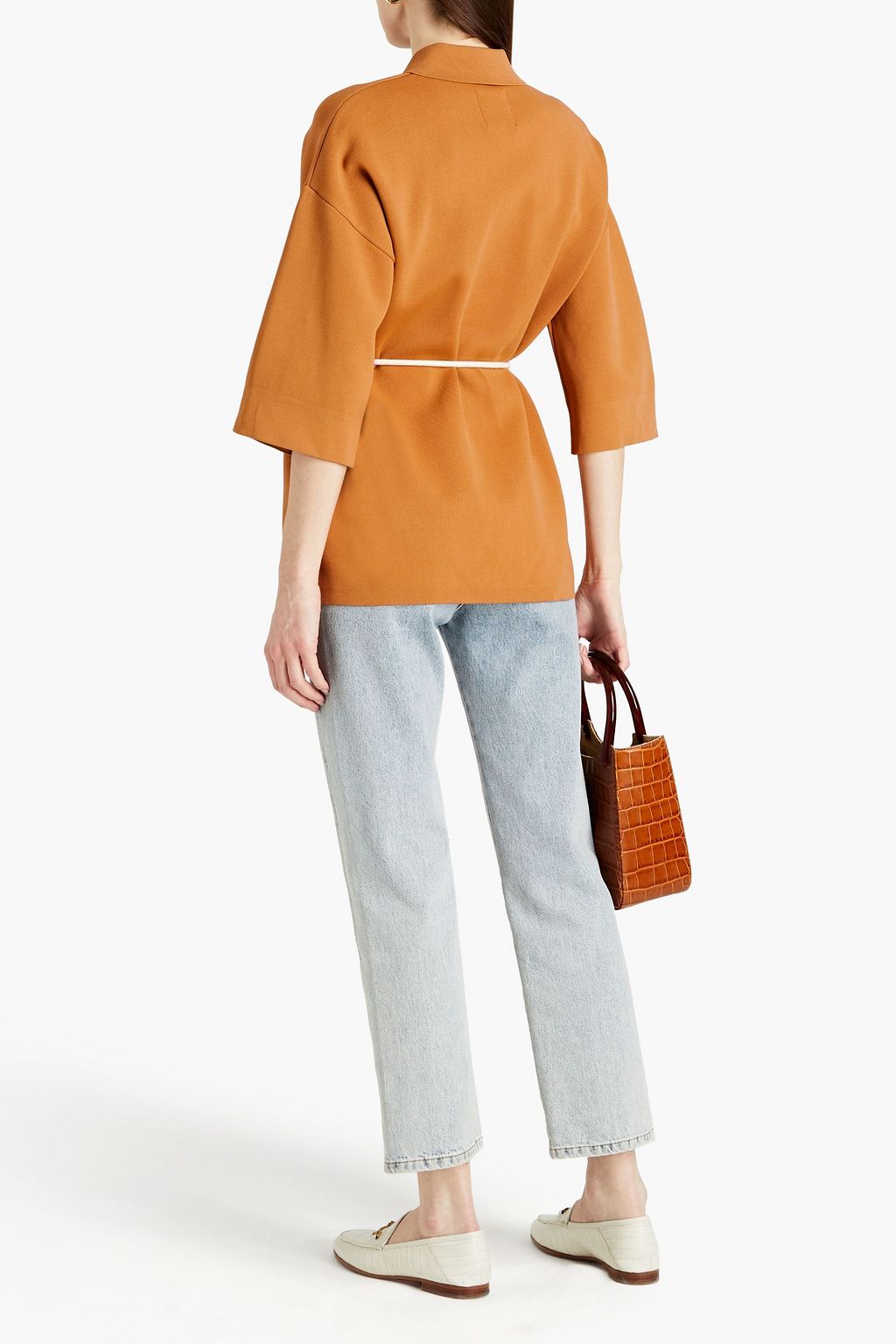 SANDRO Martine belted ribbed-knit shirt