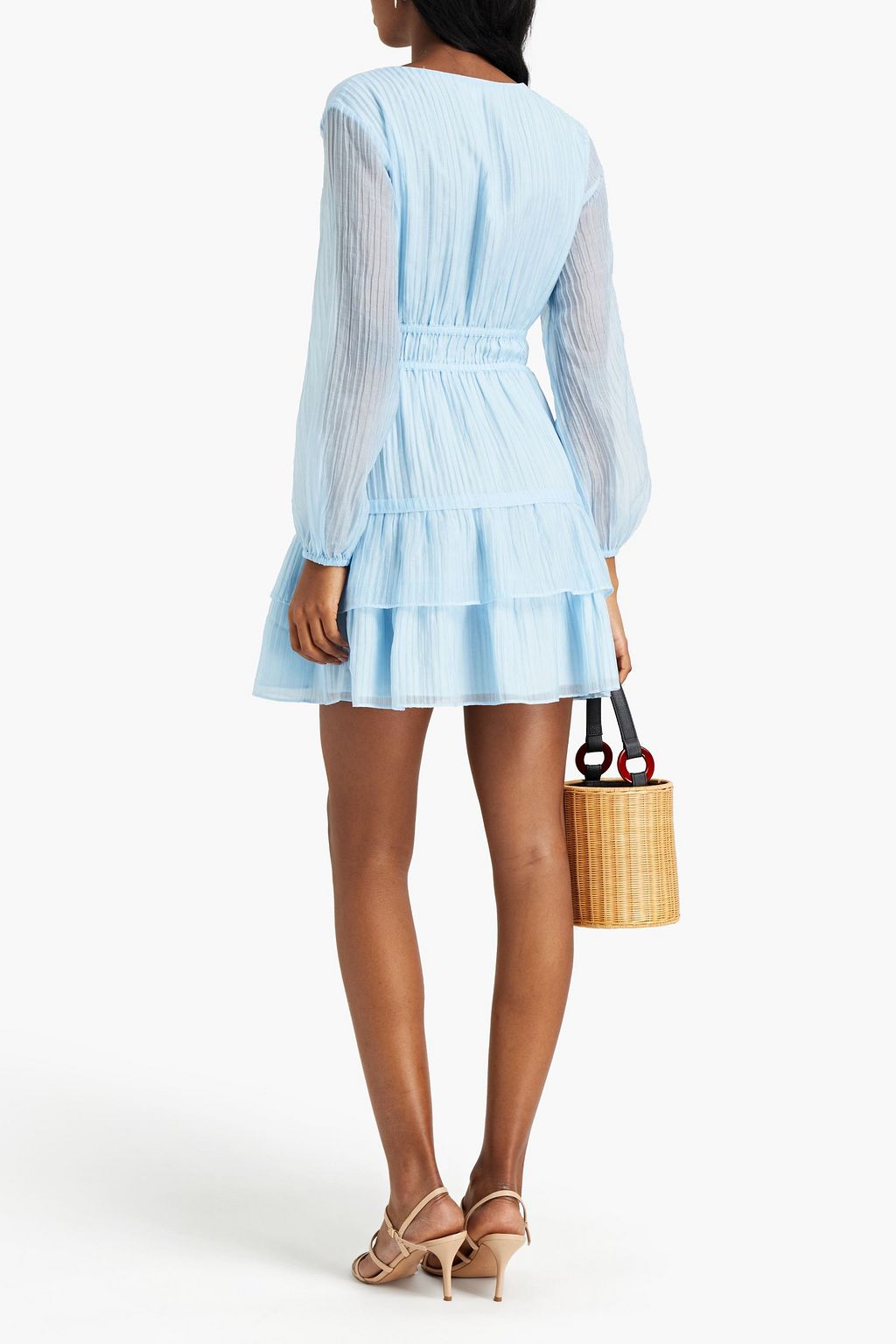MAJE Tiered plissé Lyocell-blend georgette mini dress