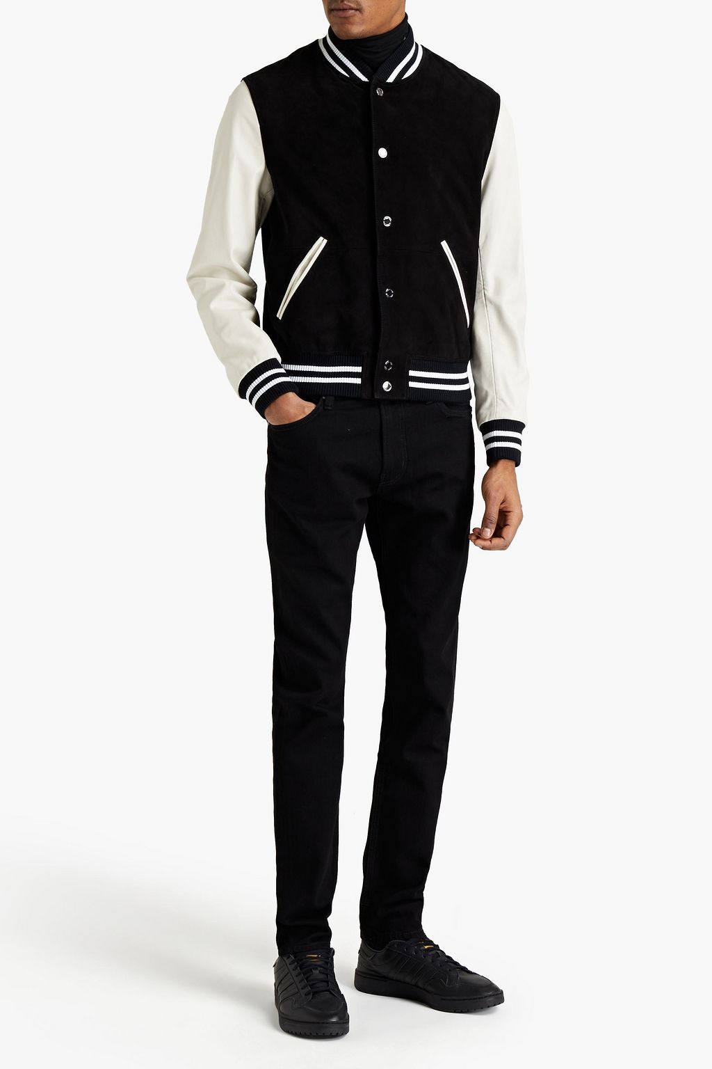 MICHAEL KORS Leather-paneled suede bomber jacket