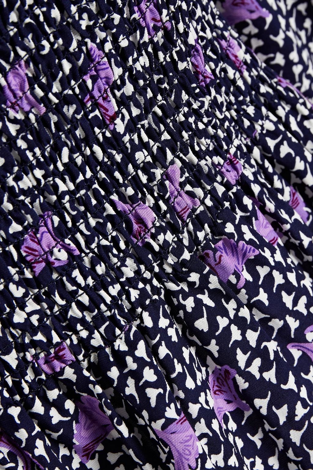 MAJE Shirred floral-print crepe mini dress
