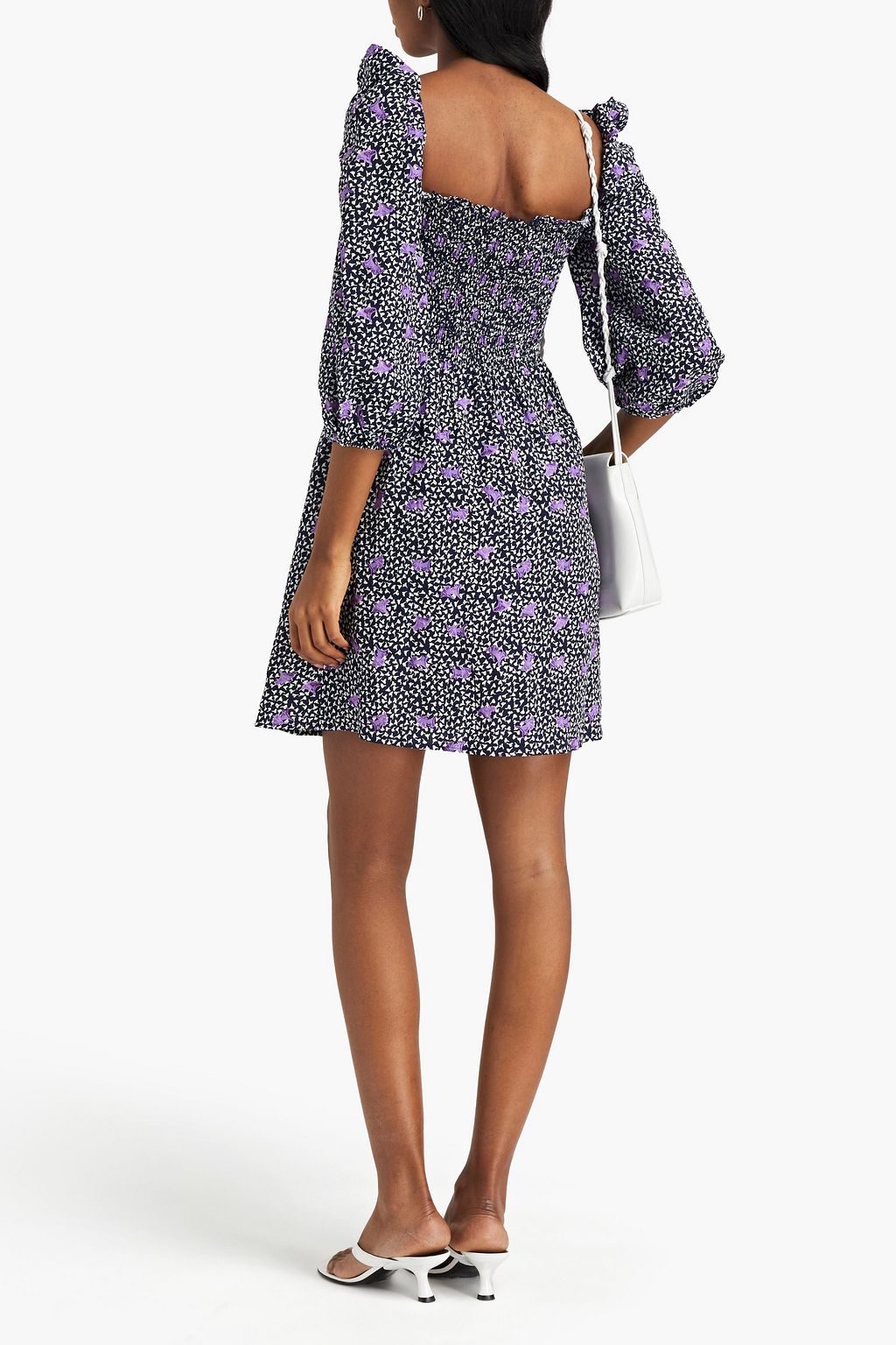 MAJE Shirred floral-print crepe mini dress