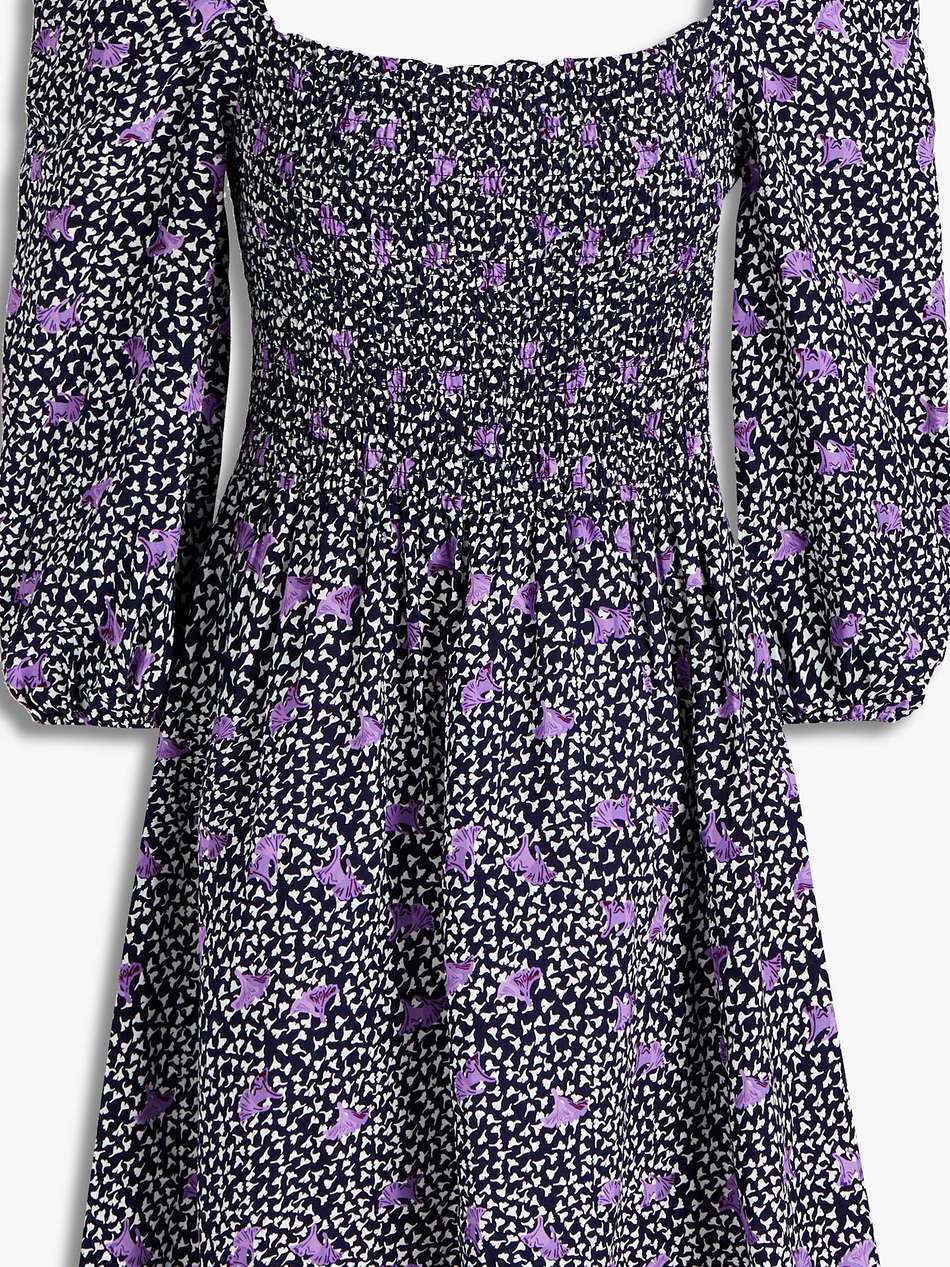 shirred floral-print crepe mini dress