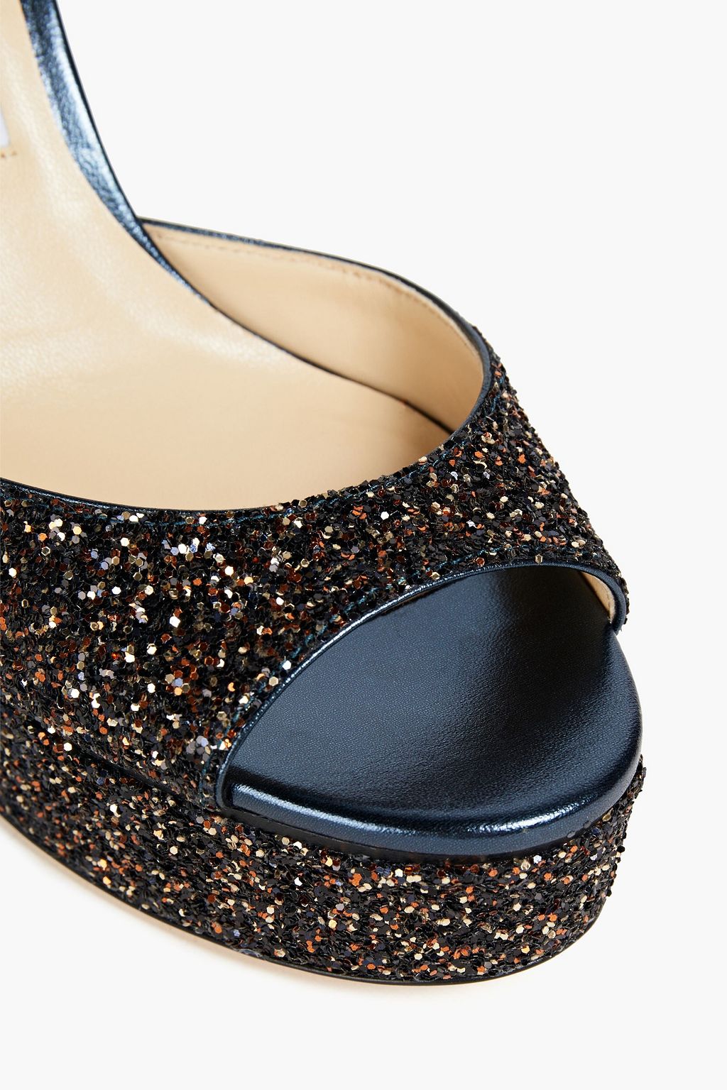 JIMMY CHOO Peachy 85 glittered woven platform sandals