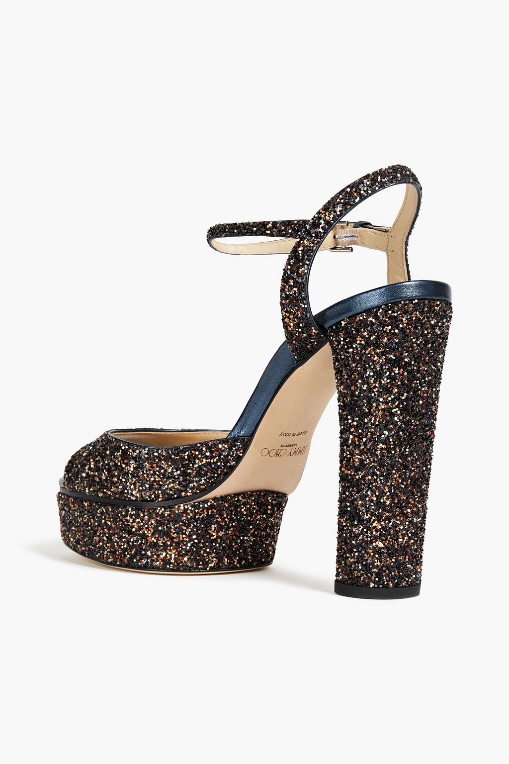 JIMMY CHOO Peachy 85 glittered woven platform sandals