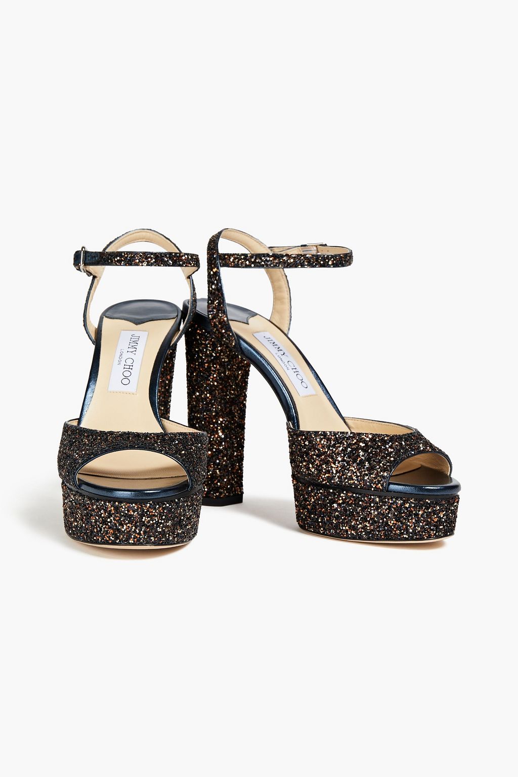 JIMMY CHOO Peachy 85 glittered woven platform sandals