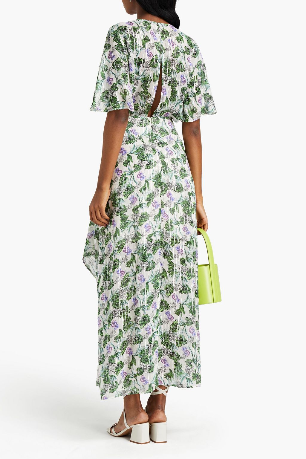 MAJE Cutout floral-print metallic fil coupé maxi dress