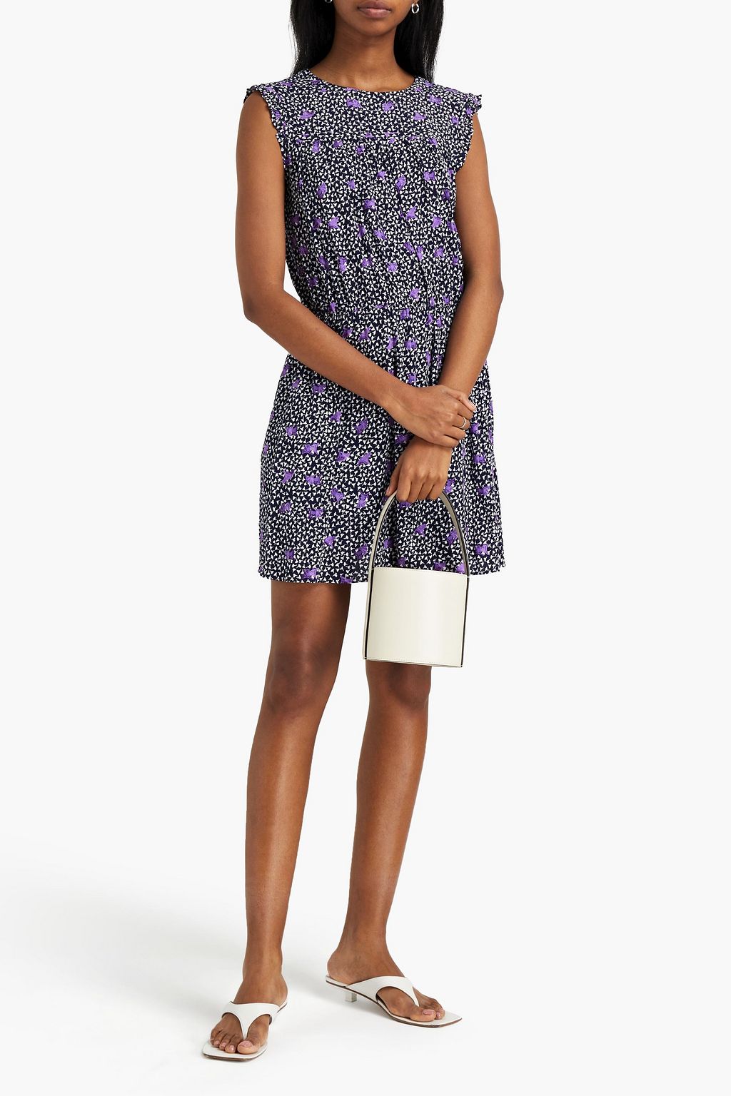 MAJE Shirred floral-print crepe mini dress