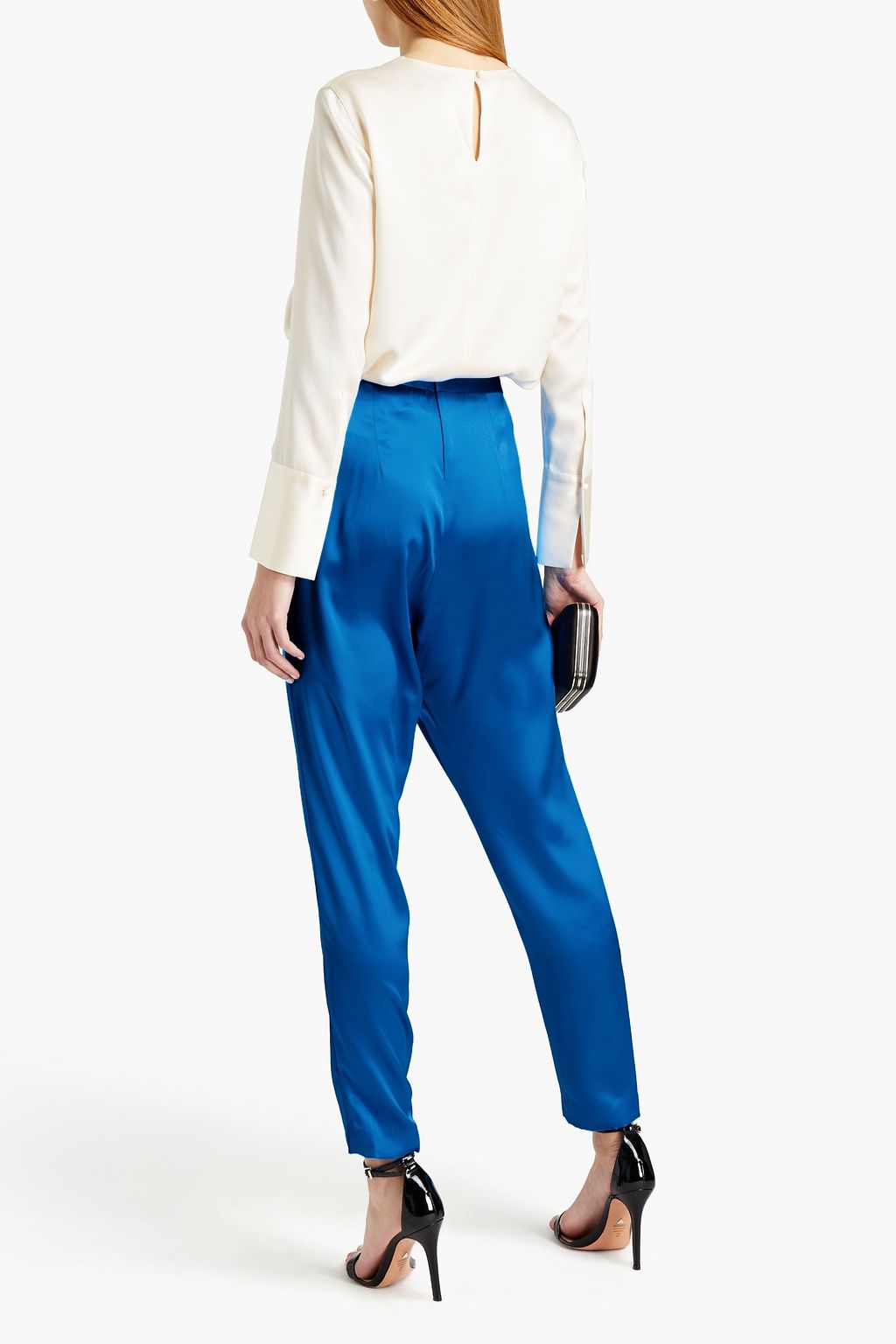 MICHELLE MASON Belted silk-charmeuse tapered pants