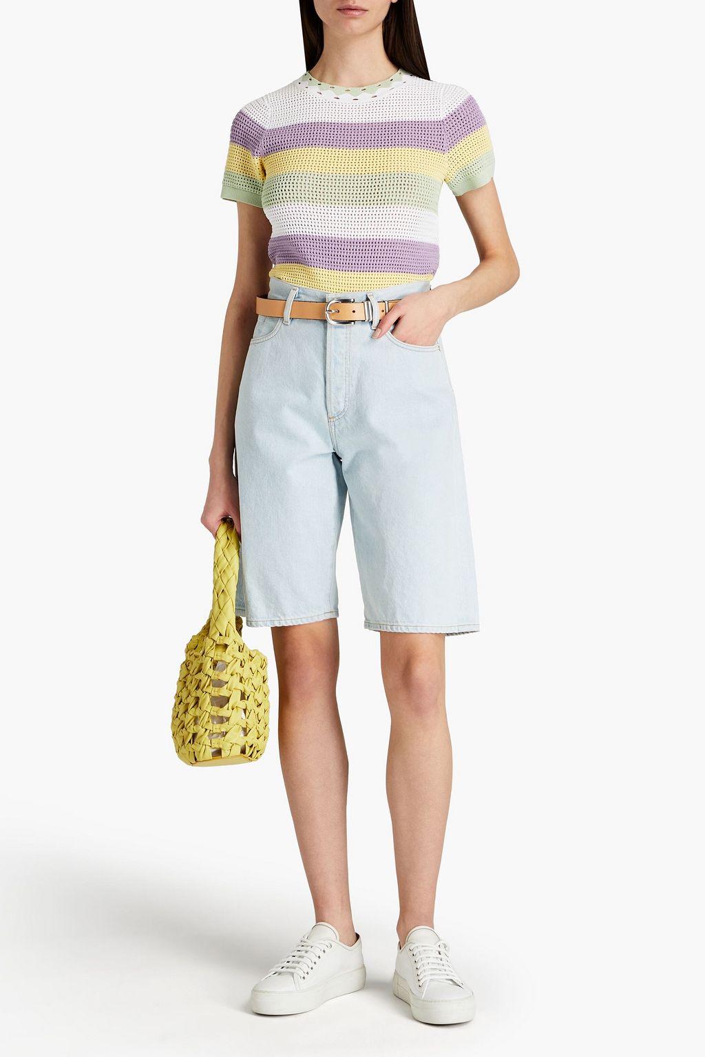 SANDRO Ninon striped crochet-knit top