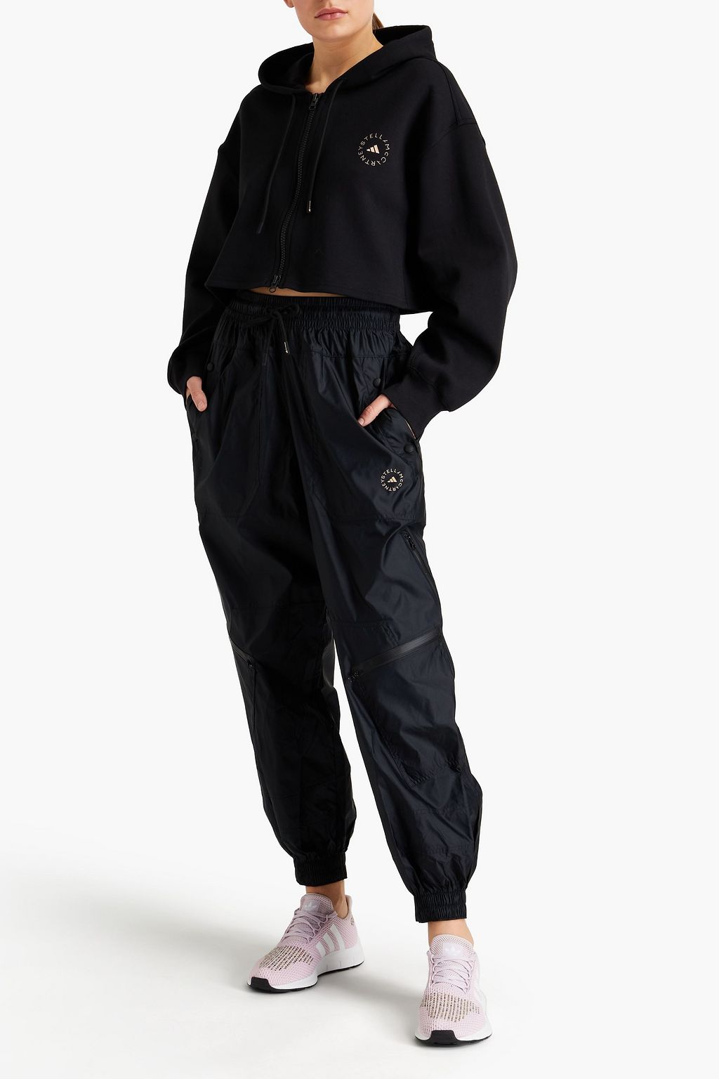 ADIDAS BY STELLA MCCARTNEY Cropped printed French cotton-blend terry hoodie