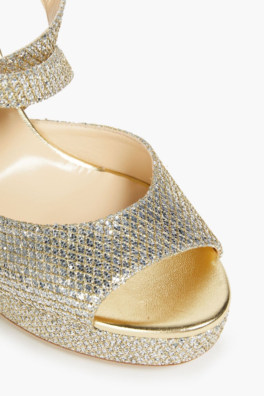 JIMMY CHOO Feroza glittered lamé platform sandals