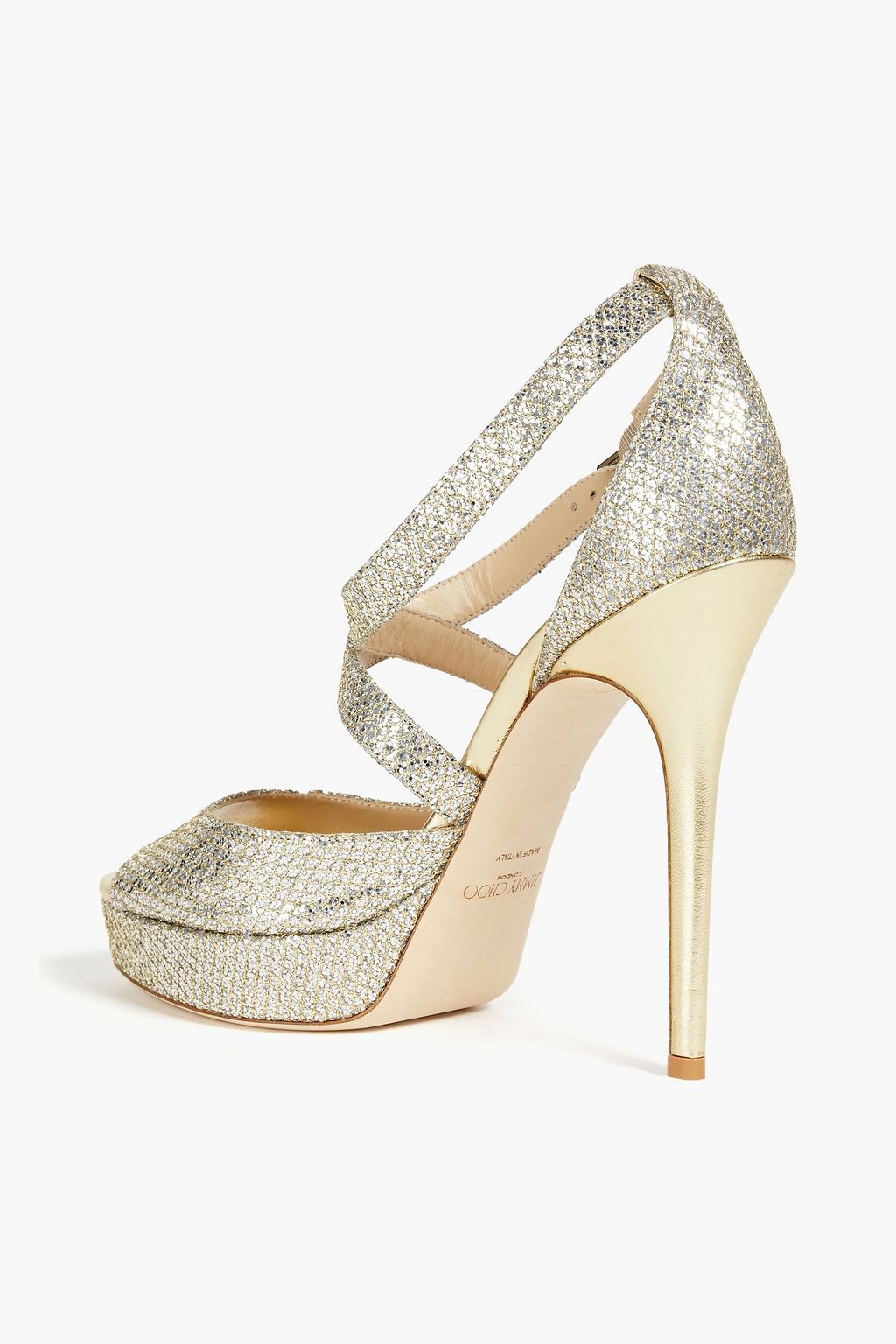JIMMY CHOO Feroza glittered lamé platform sandals