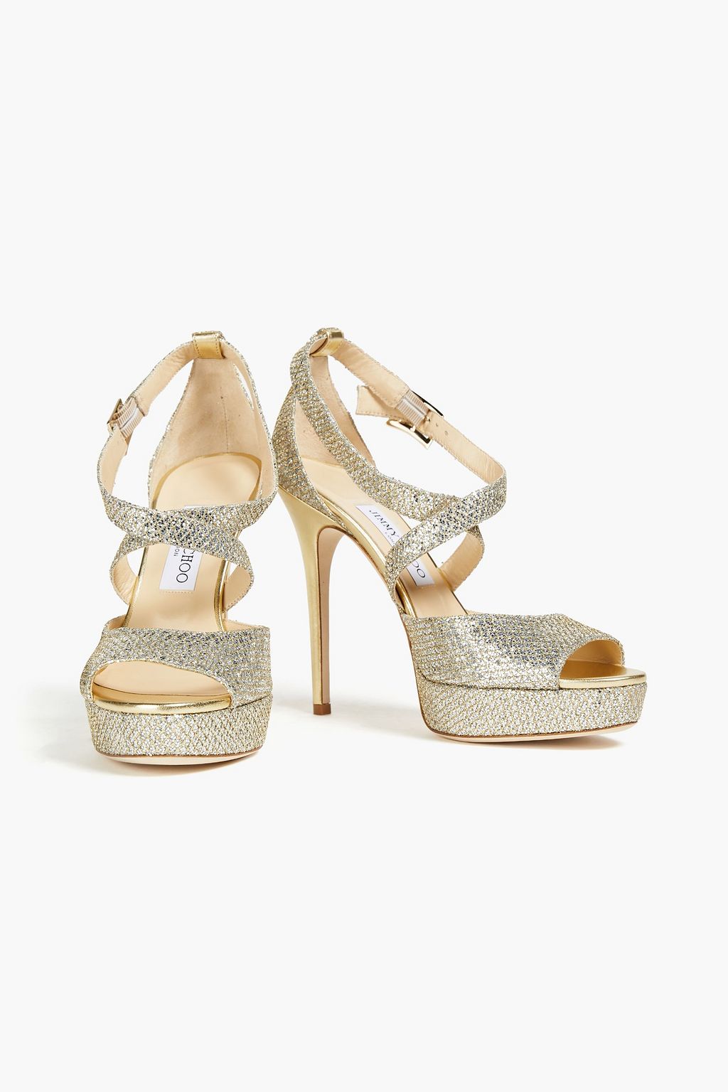 JIMMY CHOO Feroza glittered lamé platform sandals