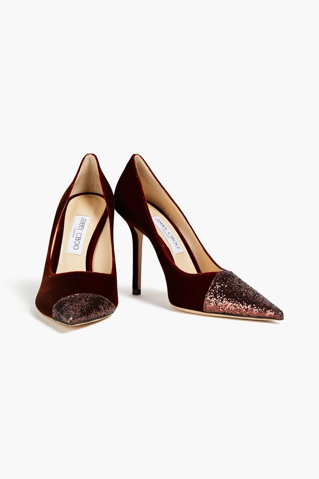 JIMMY CHOO Love 100 glittered velvet pumps