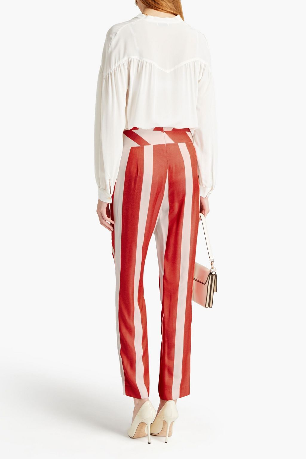 MICHELLE MASON Pleated striped satin-jacquard tapered pants