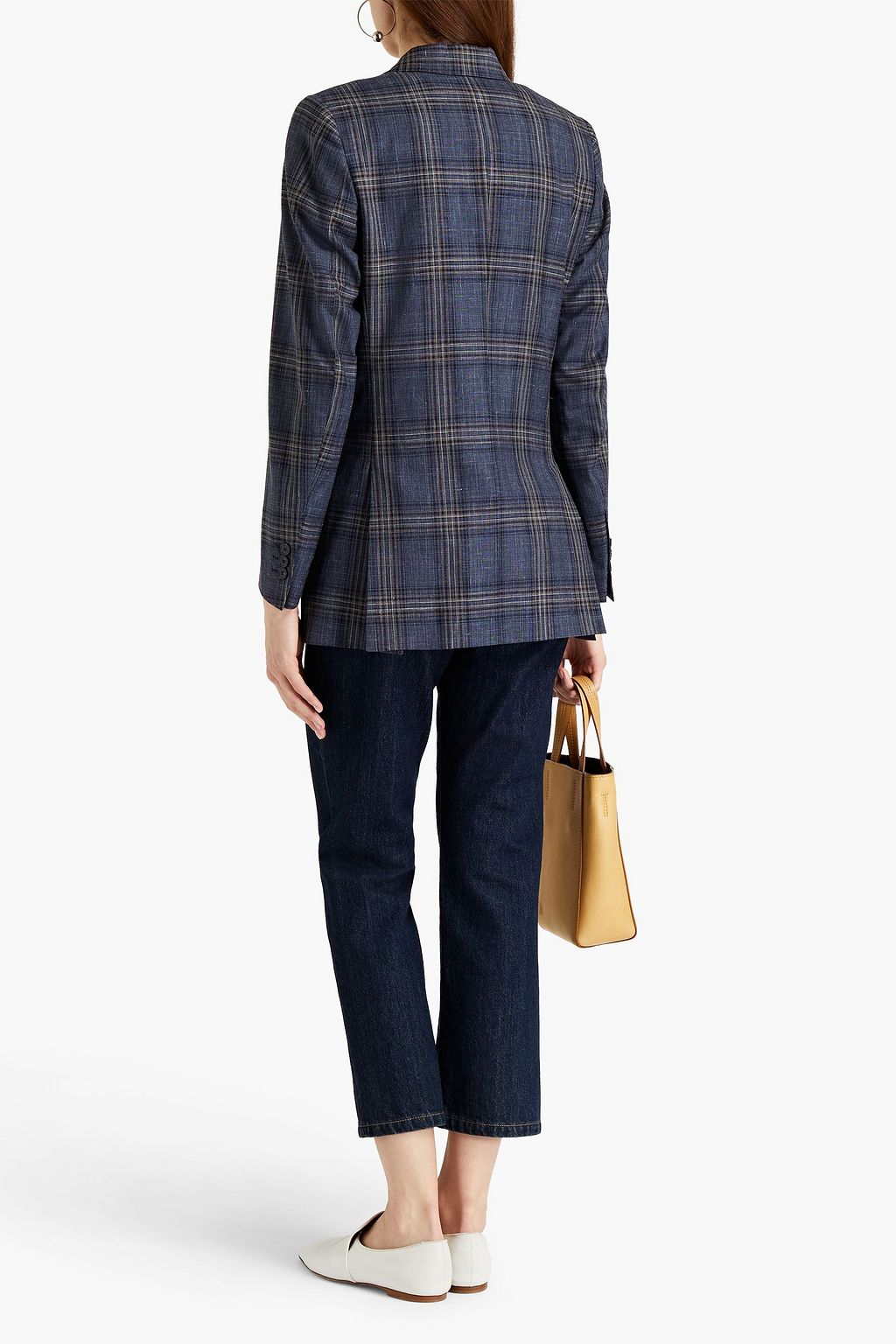 OFFICINE GÉNÉRALE Manon double-breasted checked wool, silk and linen blend blazer