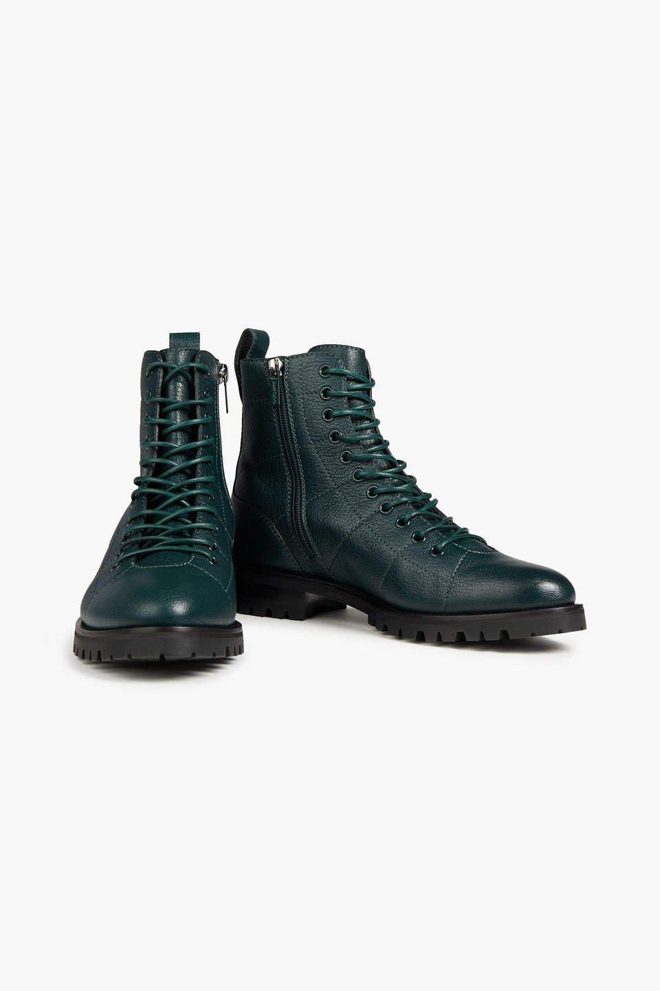 Jimmy Choo Cruz Pebbled-leather Combat Boots In Green