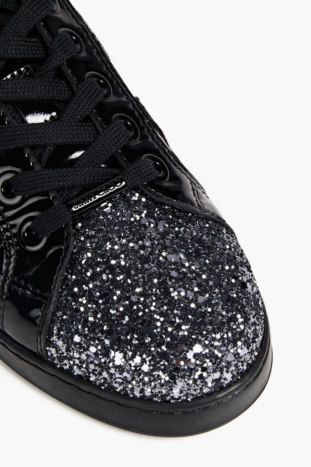 JIMMY CHOO Cash glittered suede and patent-leather sneakers