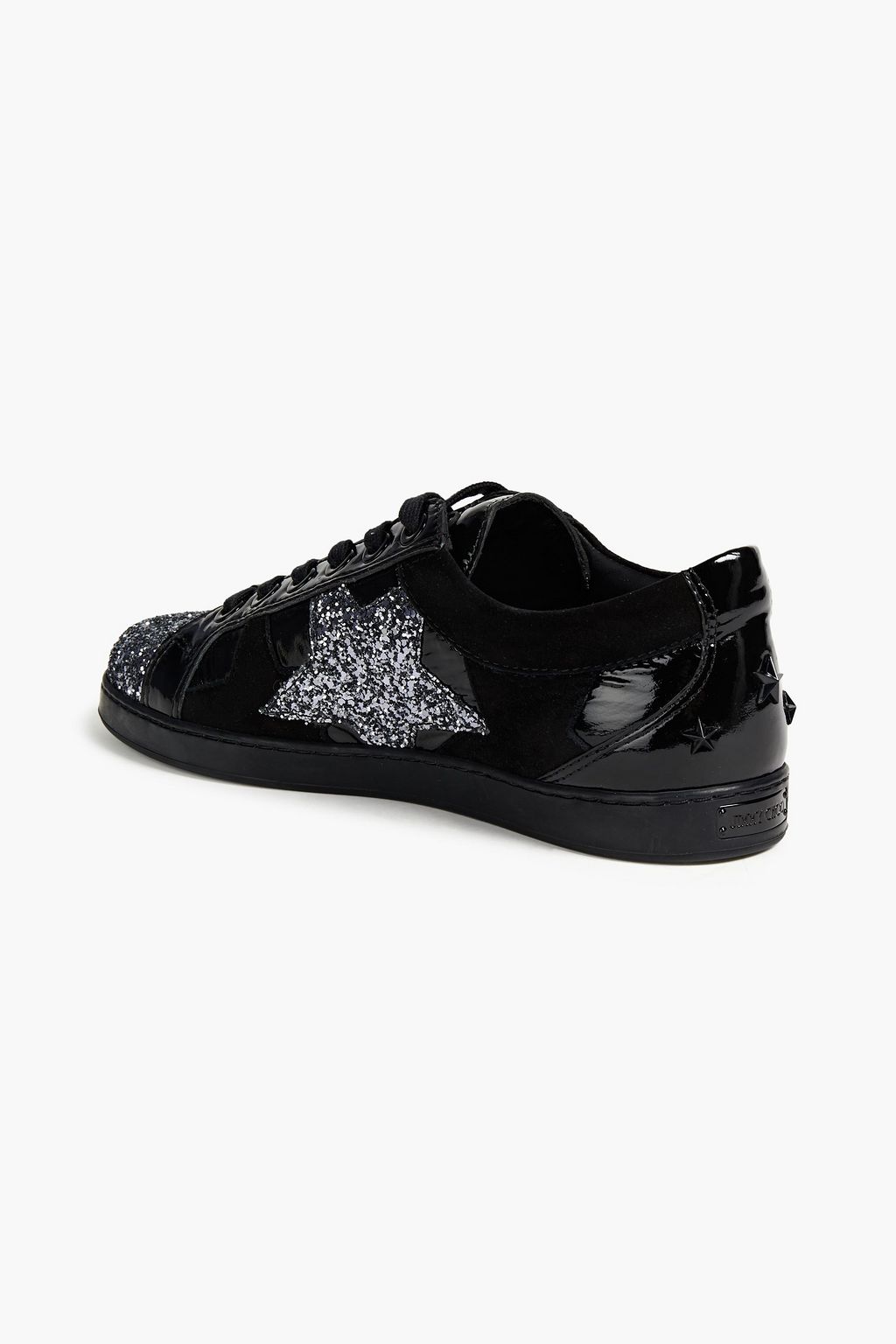 JIMMY CHOO Cash glittered suede and patent-leather sneakers