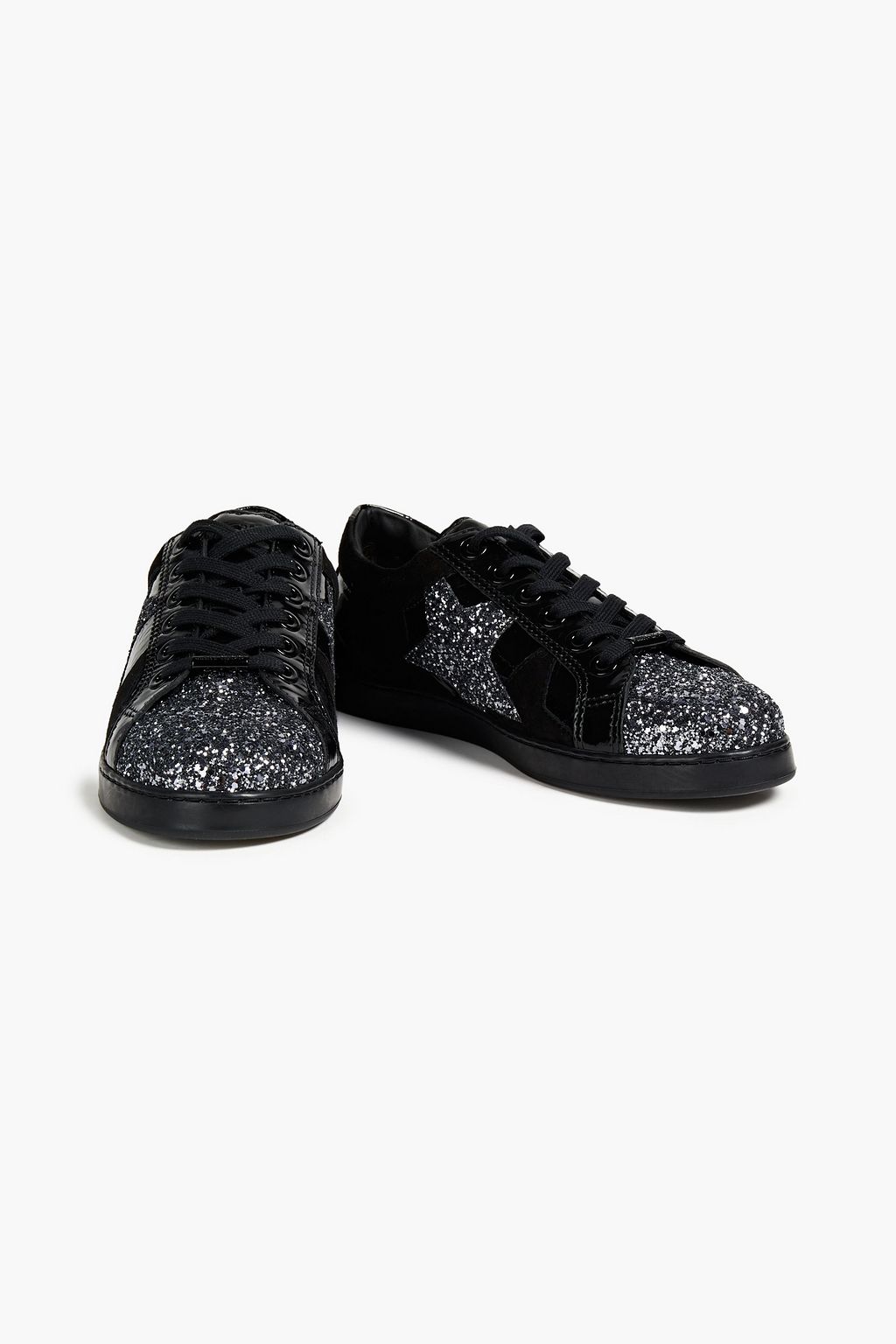 JIMMY CHOO Cash glittered suede and patent-leather sneakers