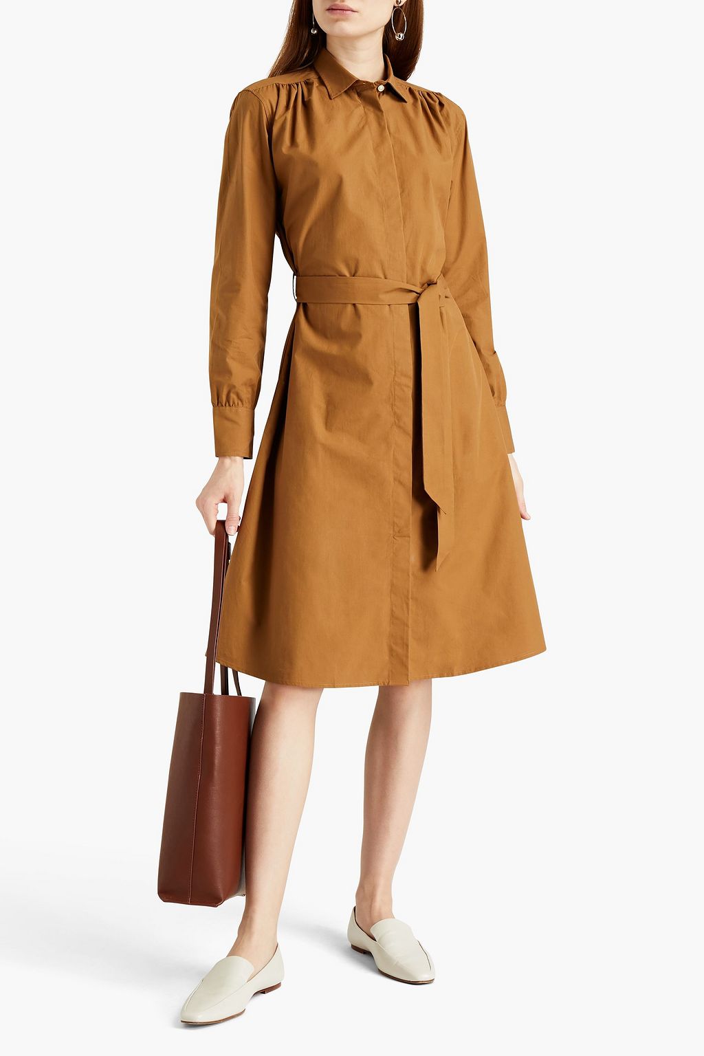 OFFICINE GÉNÉRALE Virginie belted gathered cotton-poplin shirt dress