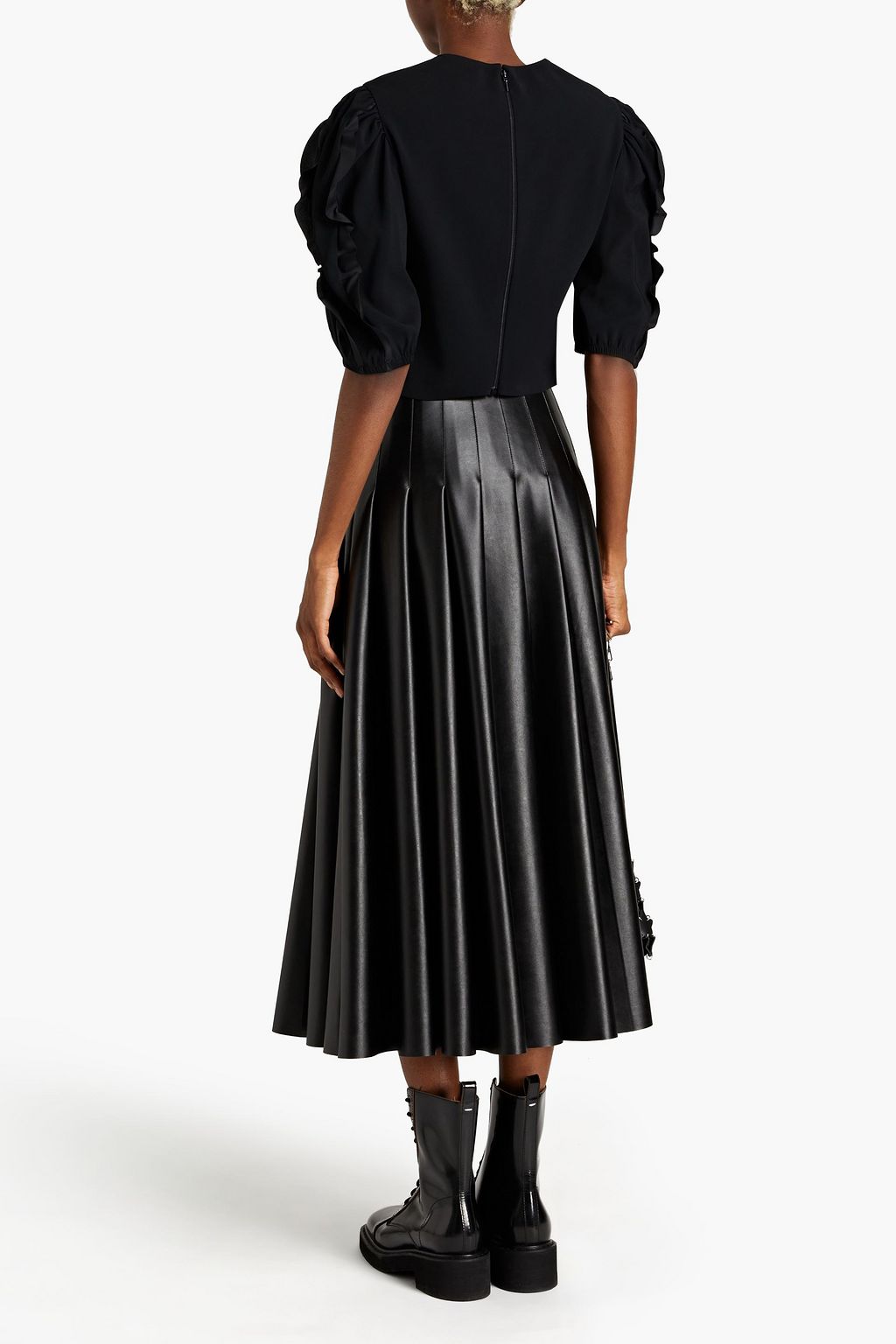 REDVALENTINO Cropped ruffled crepe top
