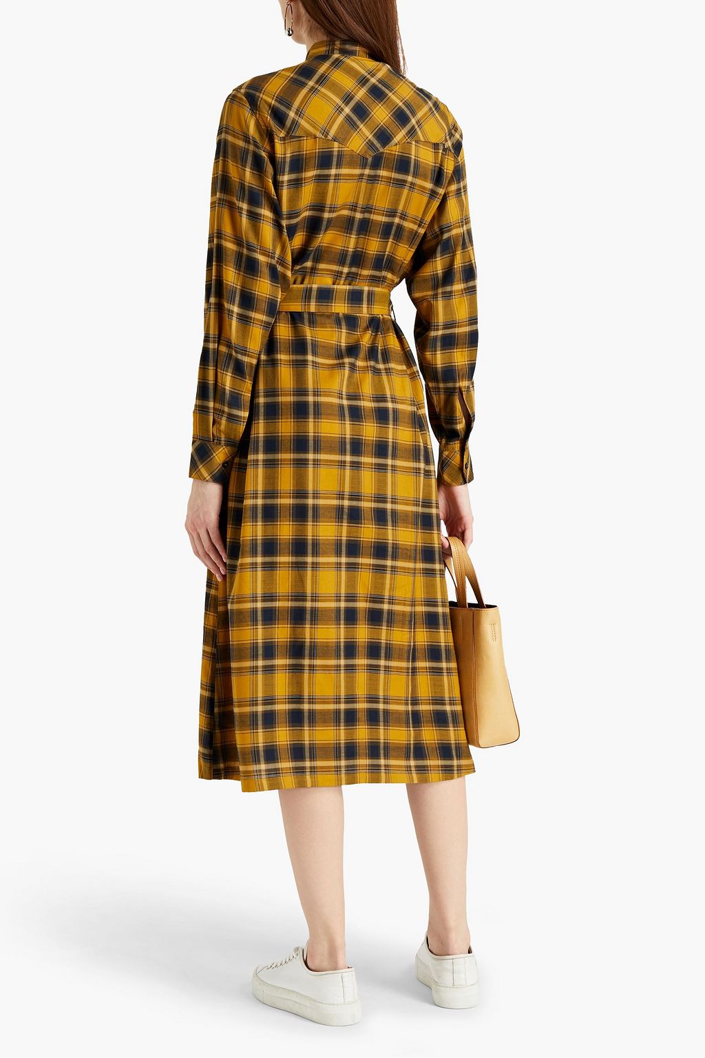 OFFICINE GÉNÉRALE Bonnie belted checked cotton-blend midi dress