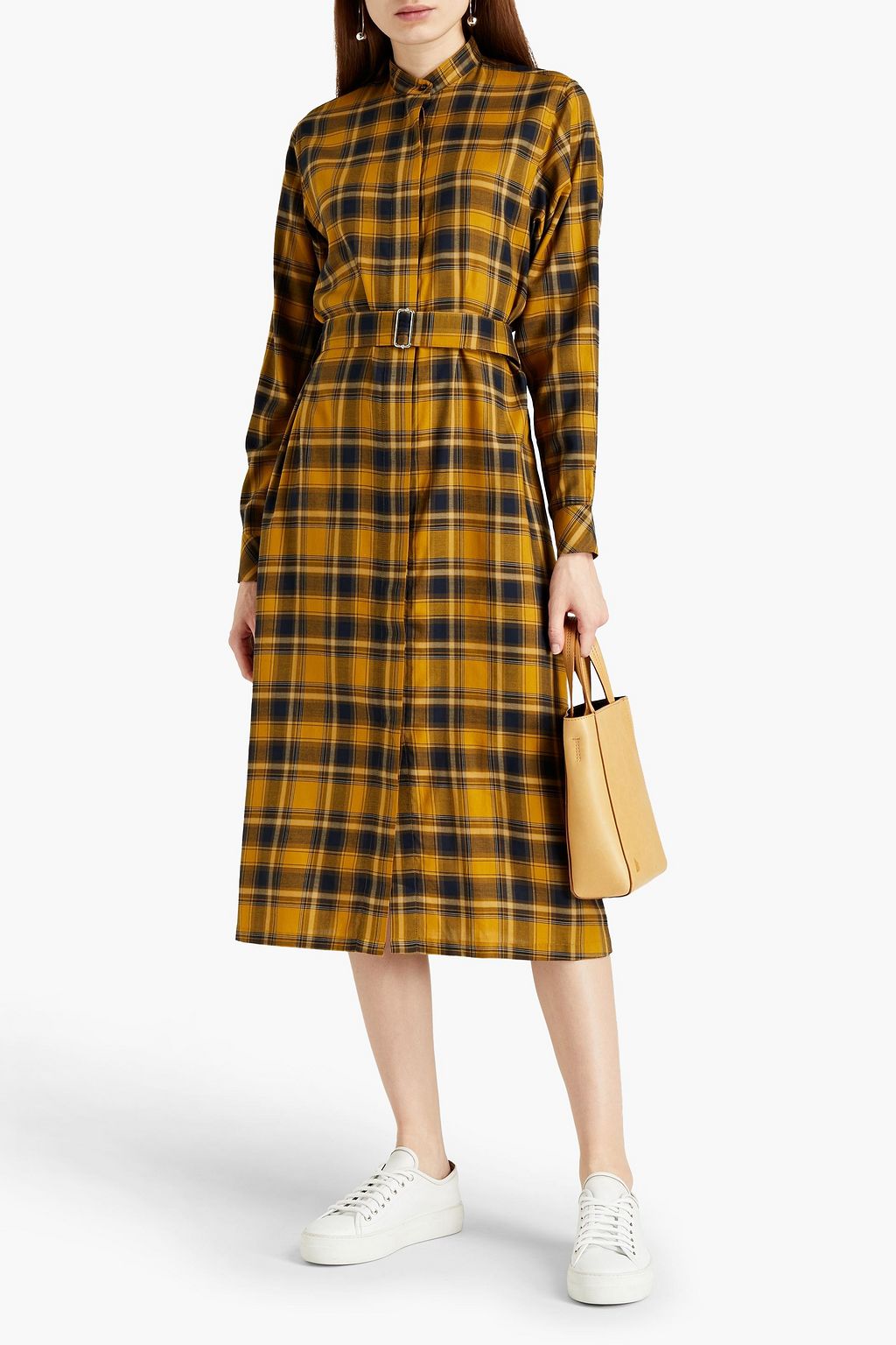 OFFICINE GÉNÉRALE Bonnie belted checked cotton-blend midi dress